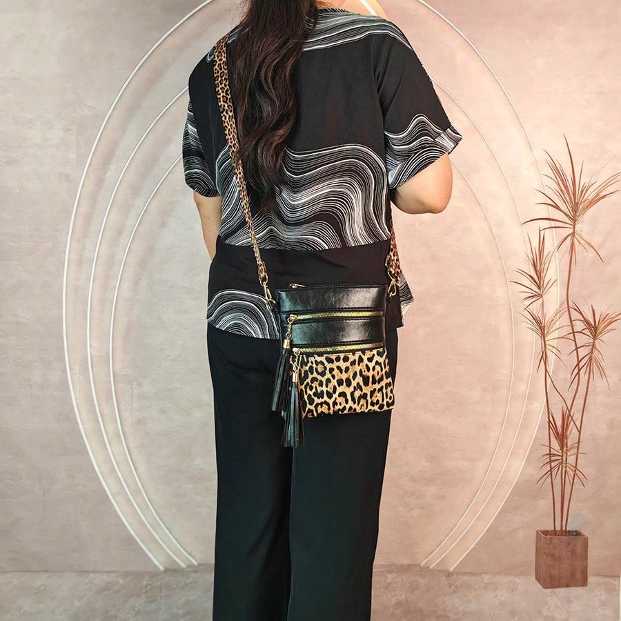 Leopard Print Wide Strap Shoulder Bag, Fashion Shoulder Crossbody Bag, New European And American Style Crossbody Bag, Fashionable Ultra-Thin Contrast Color Crossbody Purse, Crossbody Bag With Tassel, Trendy Lepard Print Cheetah Bag For Women Leopard Come