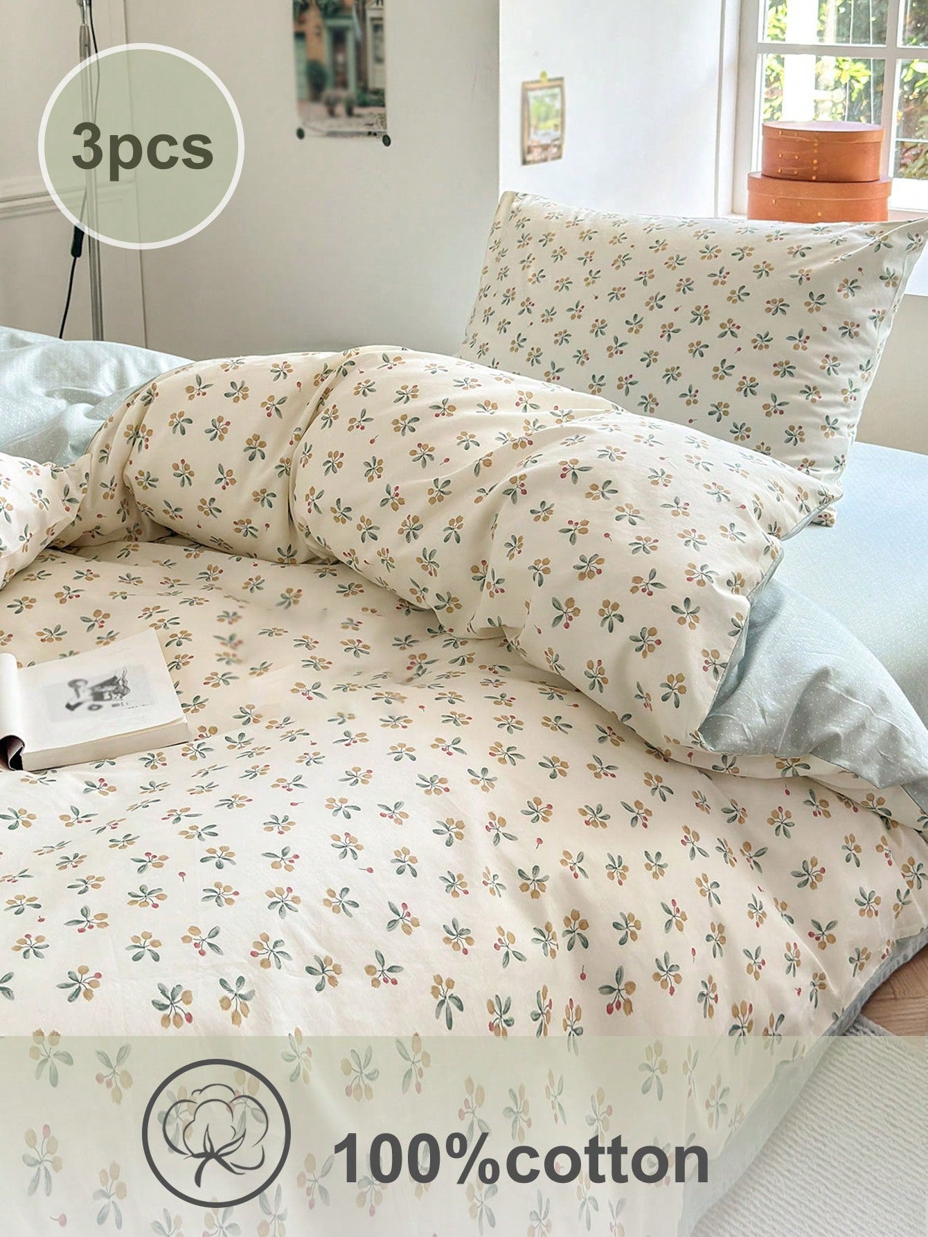 3pcs Ditsy Ditsy Floral Comfortable All-Season Duvet Cover Set