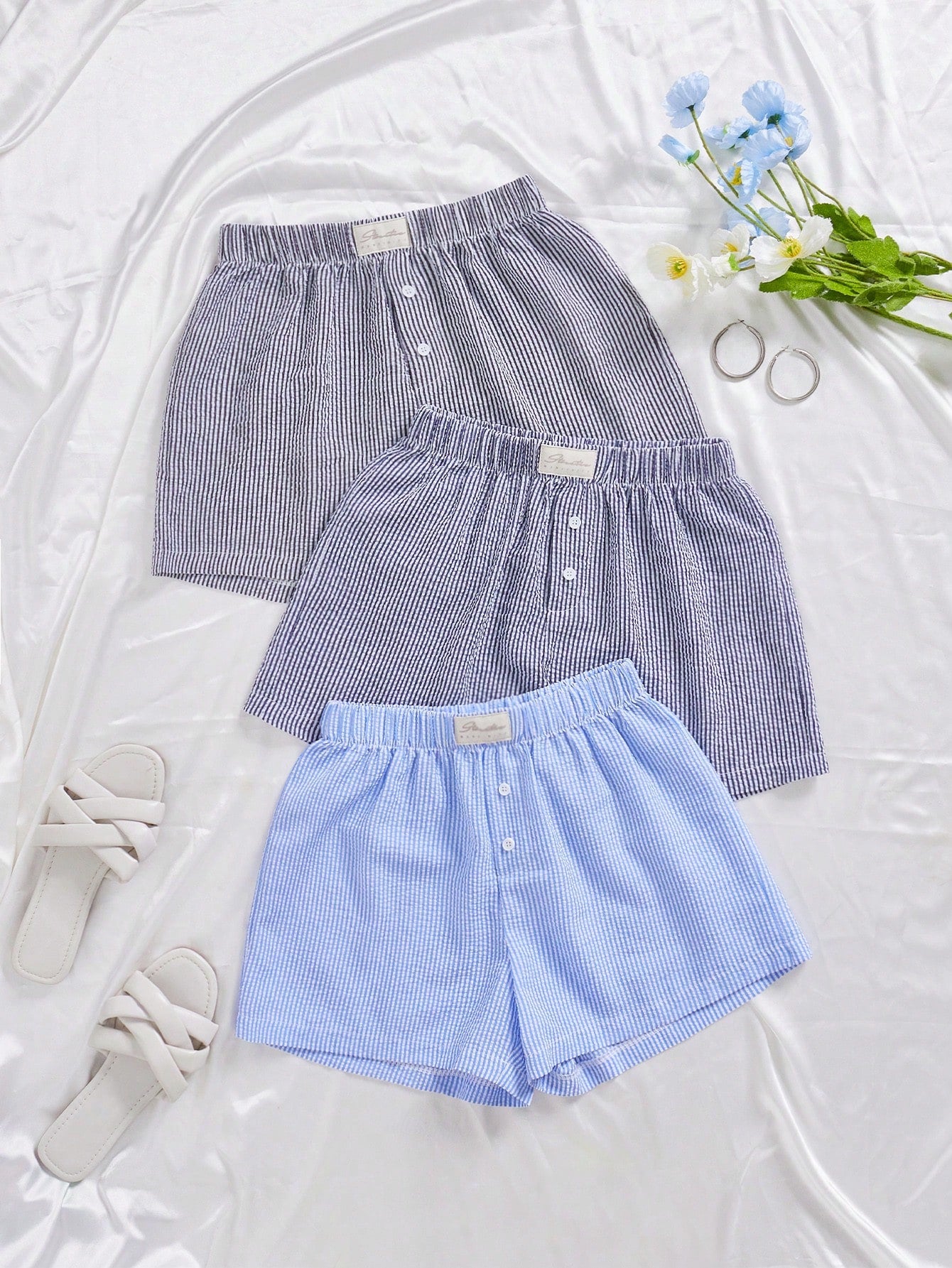 Women Casual Striped Elastic Waist Comfortable Shorts, Loungewear Set For Summer