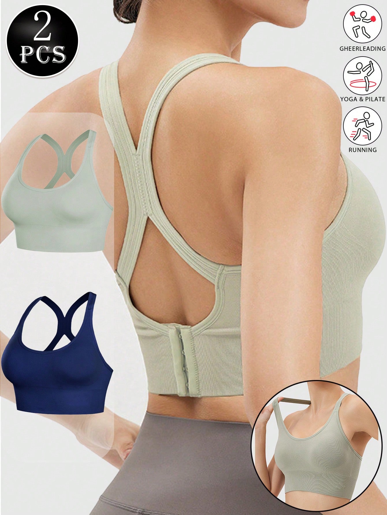 3PCS Sports Bra For Women Gym Lingerie Sexy Crop Top Woman Push Up Bras Back Closure Seamless High Impact Sports Bra Yoga Fitness Top Female Underwear Sportswear Bralette