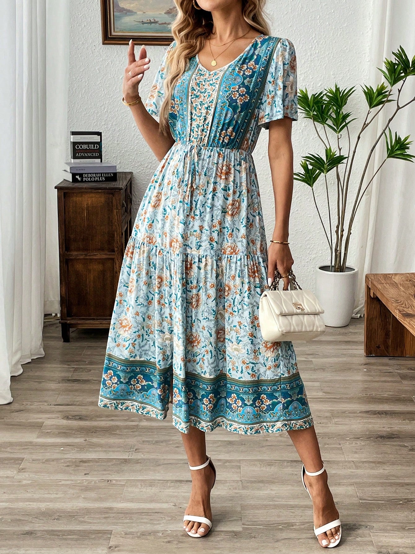 Holidaya Women's Casual Summer Vacation Random Floral Print Mid-Length Dress