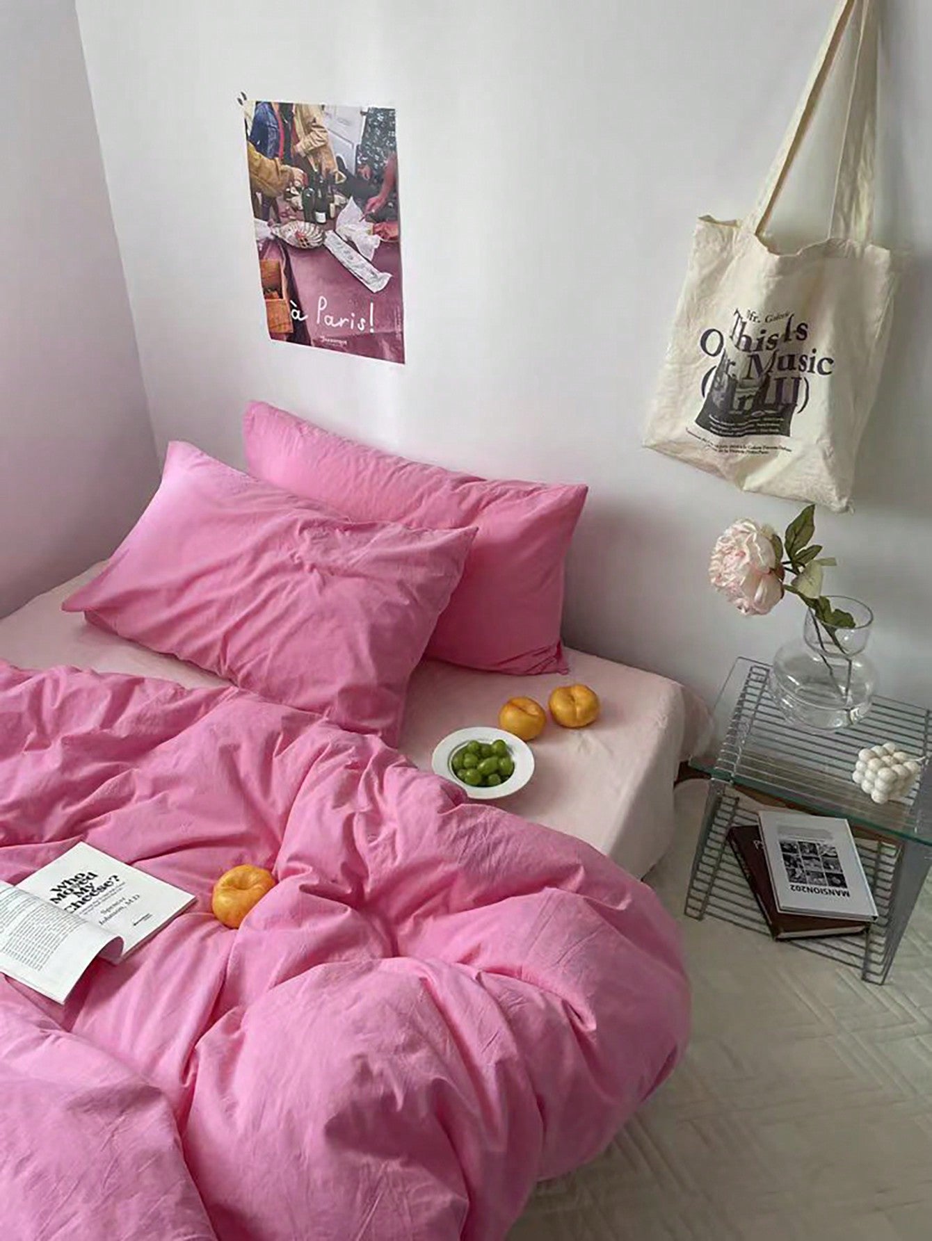 3pcs Nordic Style Peach Pink Solid Color Bedding Set Combination Includes 2 Pillow Cases And 1 Quilt Cover