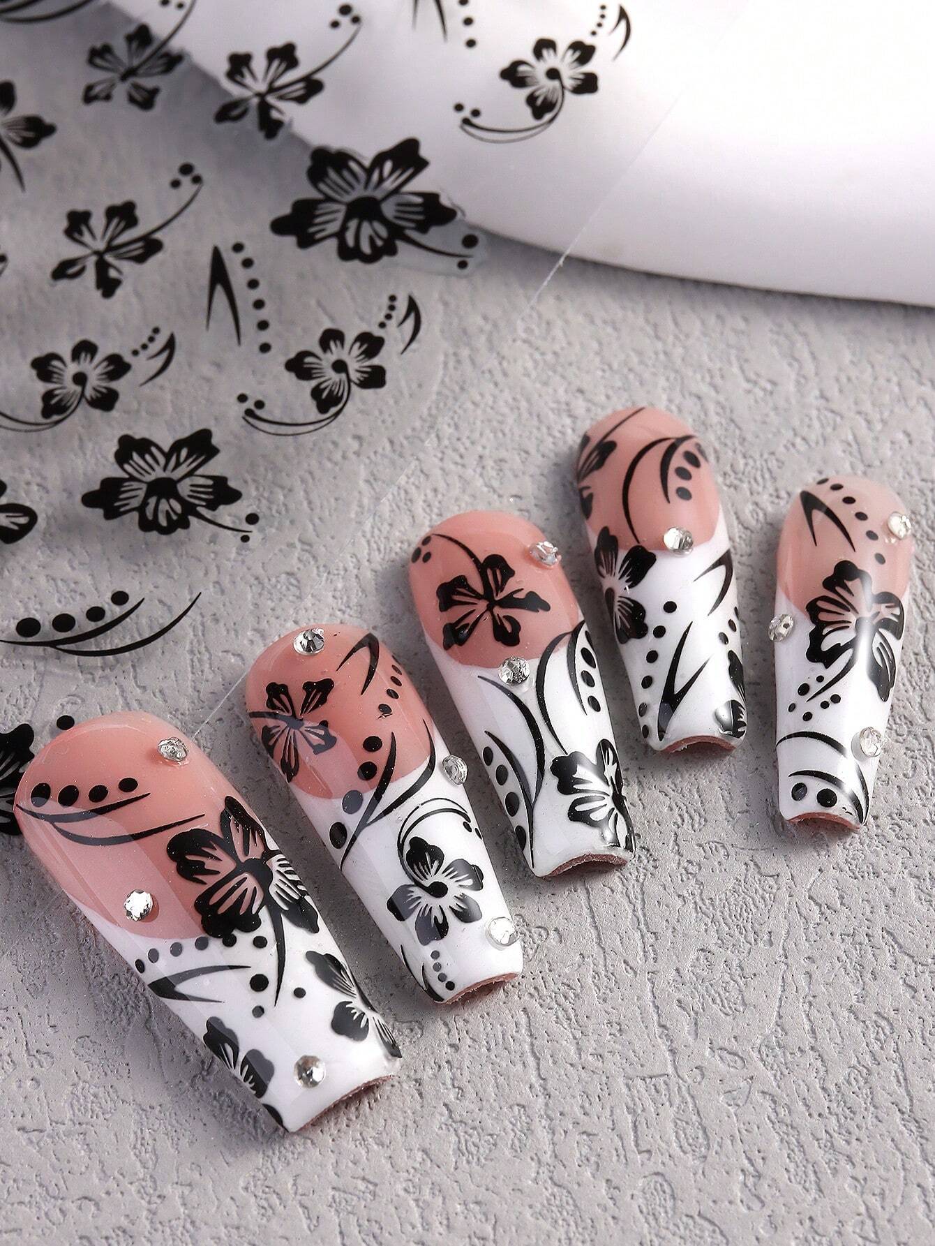 4Pcs Black Nail Stickers Water Transfer Fresh Nail Decals For Nail Art, Palm Leaf Flower Nail Design Stickers For DIY Nails Design Manicure Tips Decorations