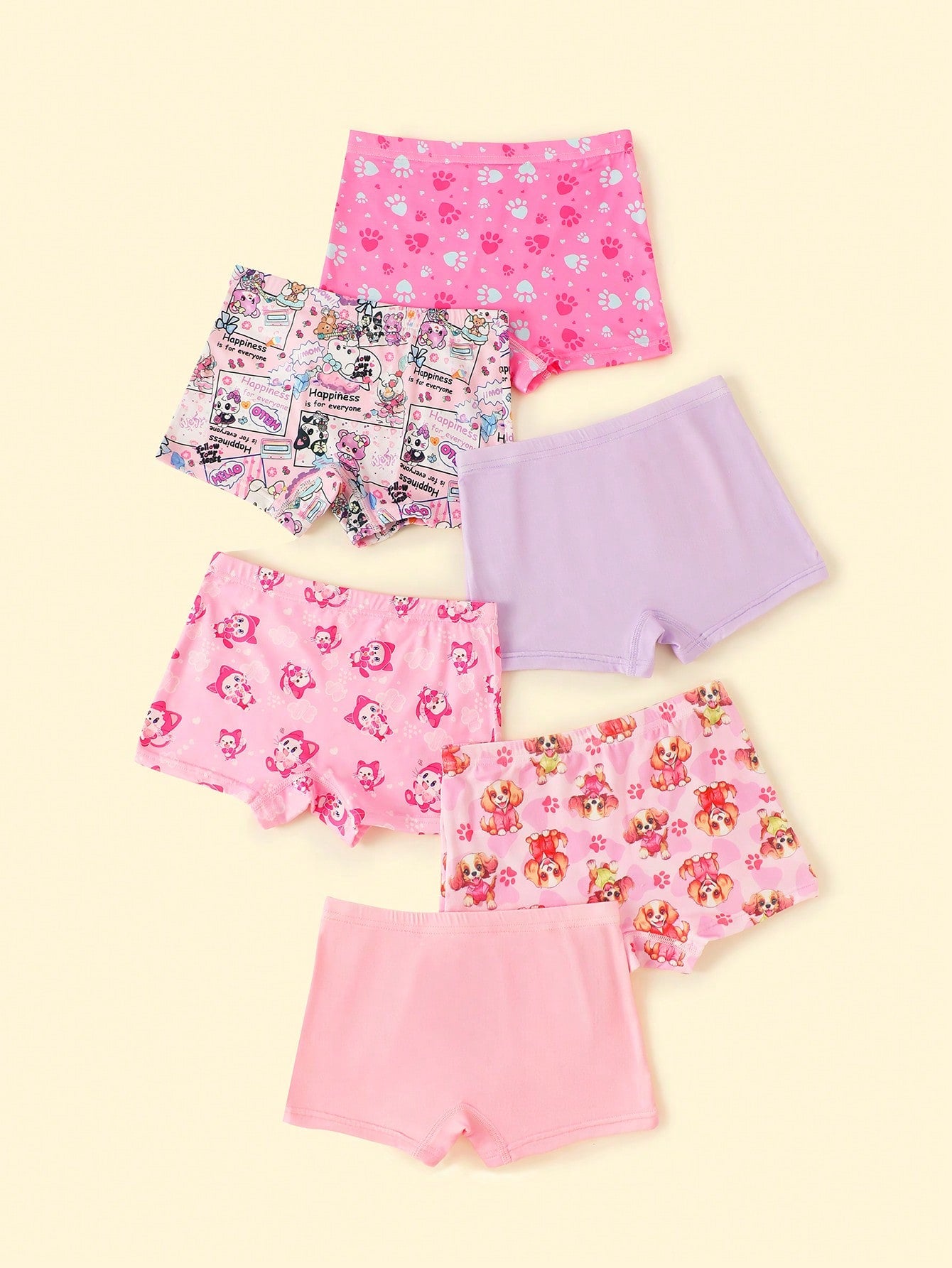 6pcs/Set Young Girl Cute Dog Print Comfortable Breathable Cotton Briefs, Simple & Fashion, Cartoon & Trendy Underwear