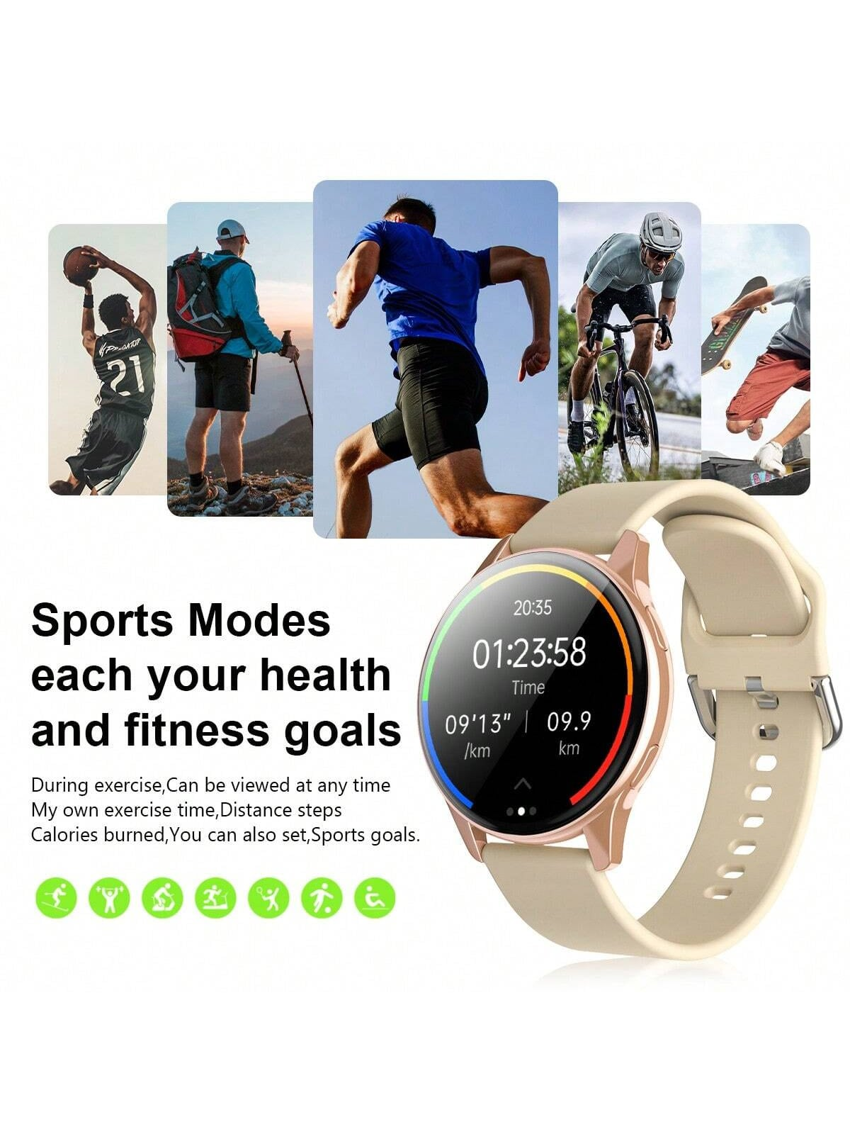 1pc Silicone Strap Unisex Sports Smart Watch, 1.5