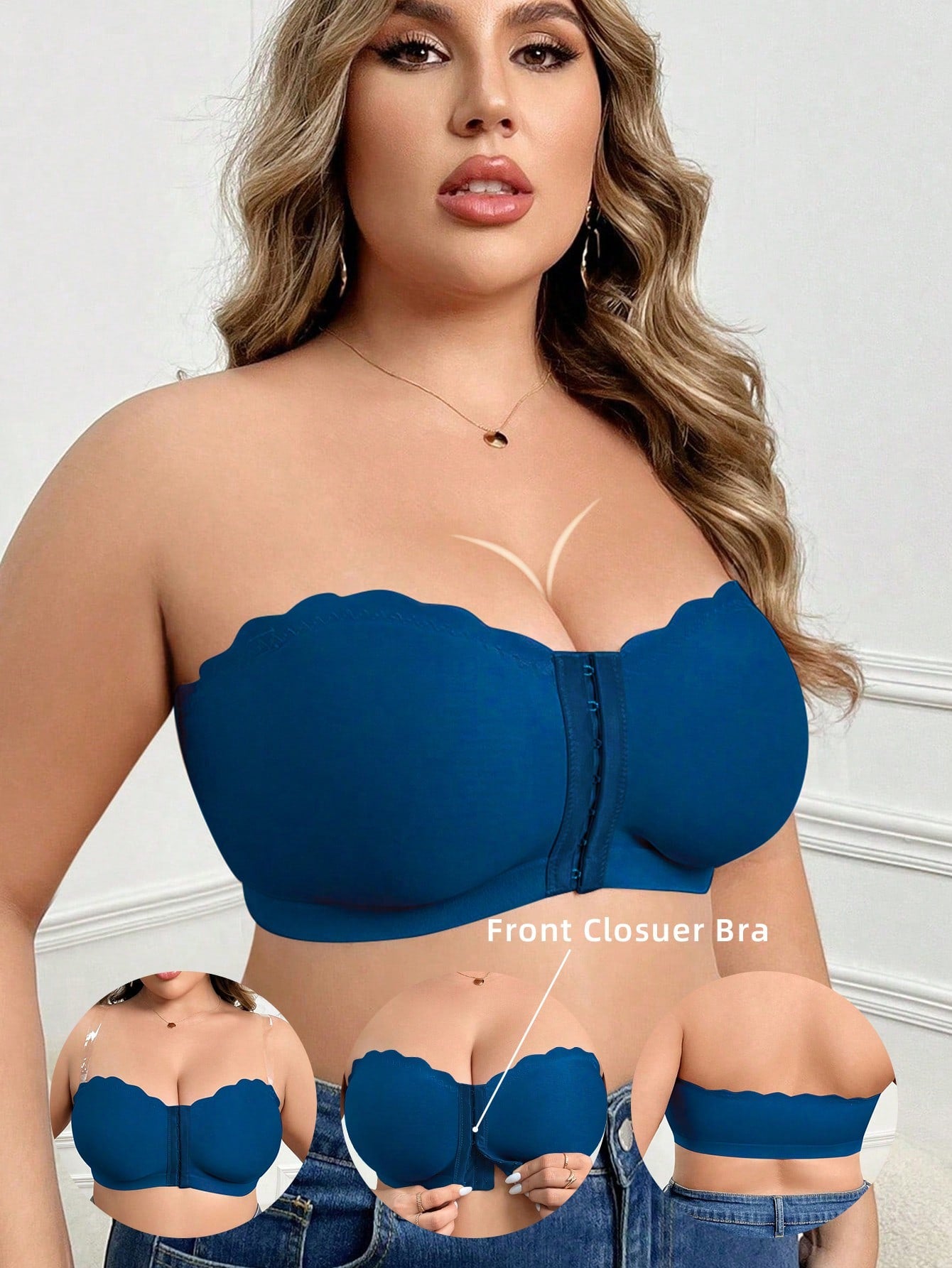 Plus Size Women Solid Color Wirefree Front Closure Bustier Bra