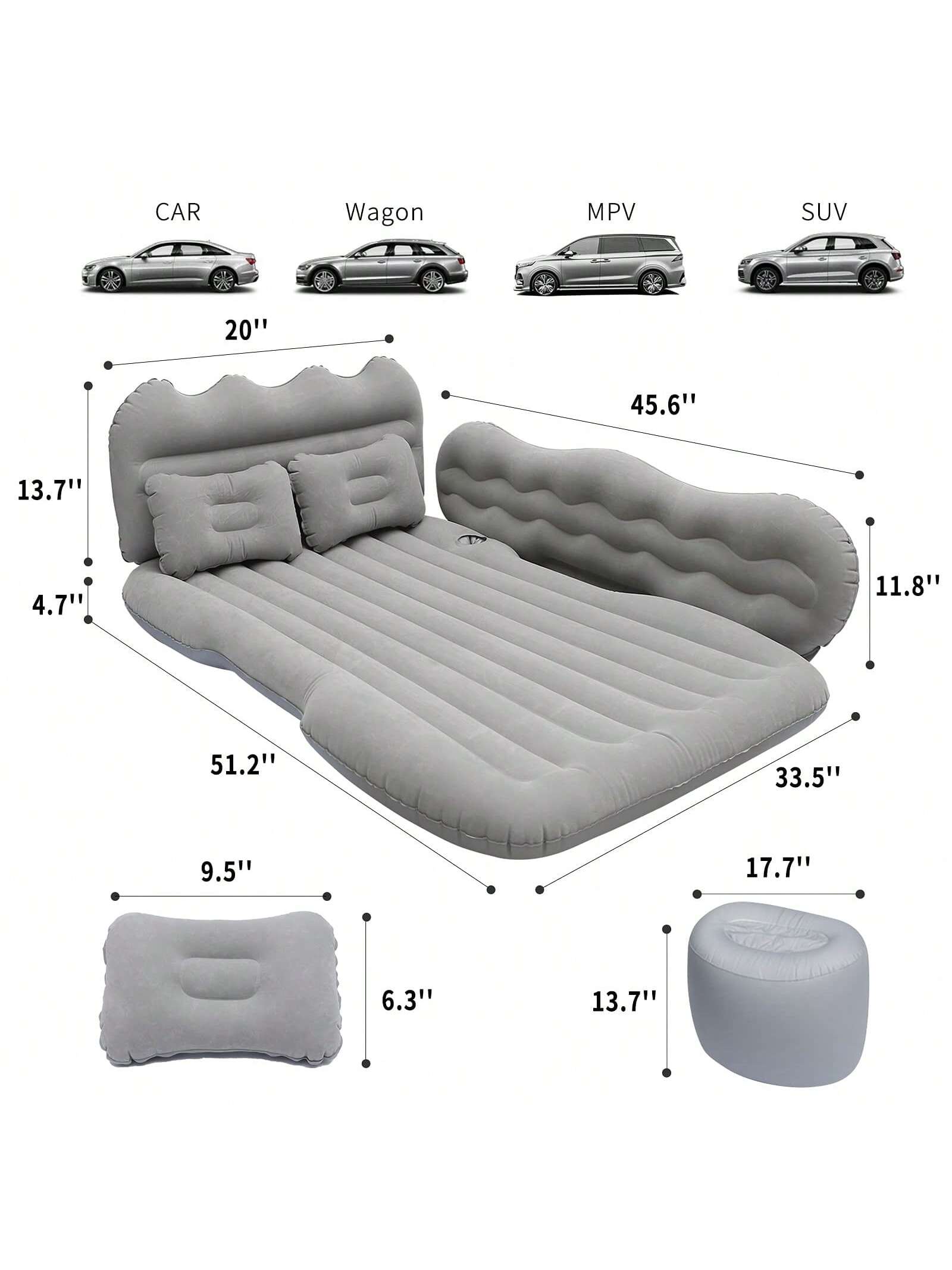 Inflatable Air Mattress With Sides For Car - Back Seat Sleeping Pad- Blow Up Mattress For Truck Back Seat - Portable Travel Camping Mattress - Black