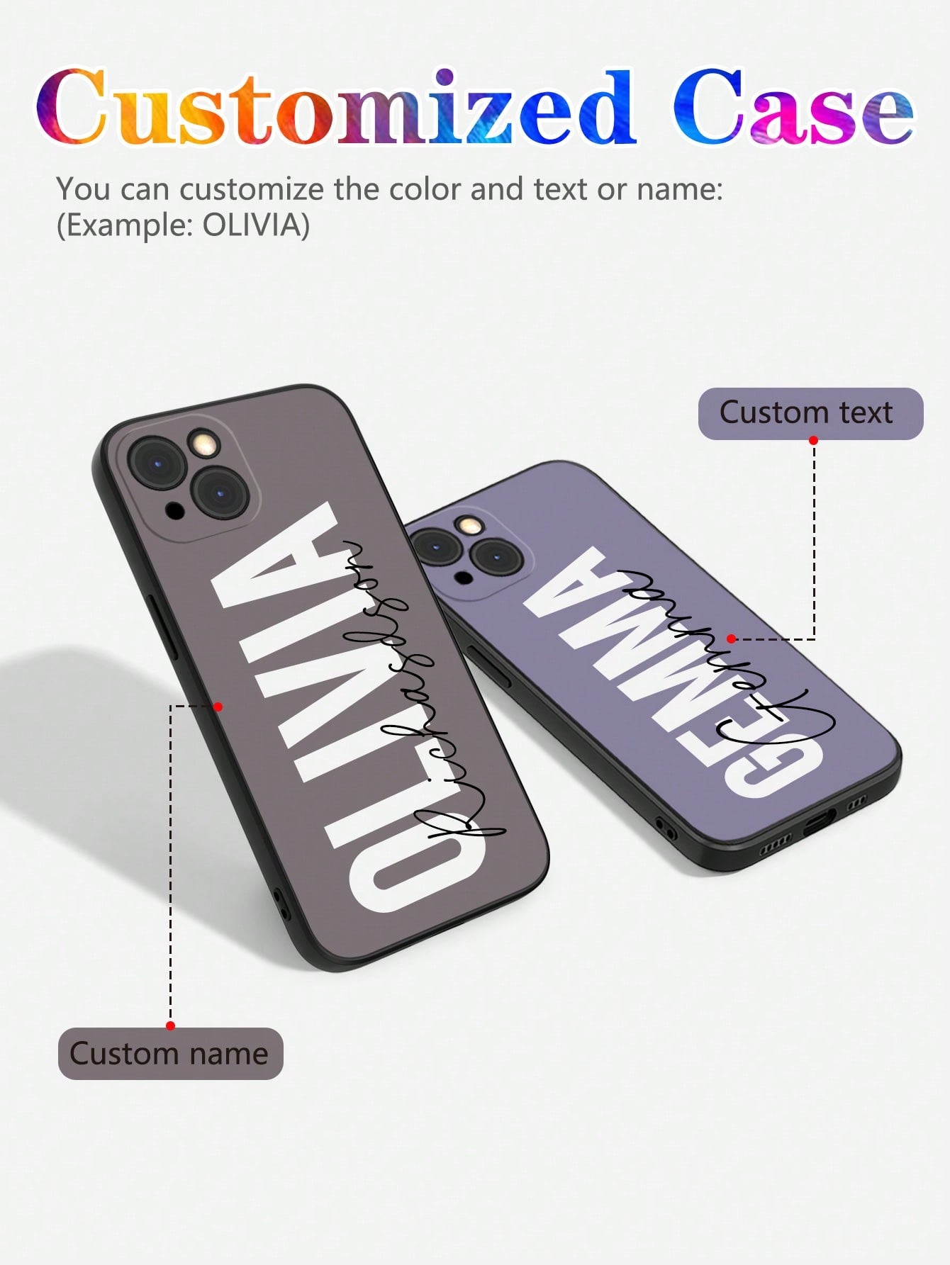 Customized Fashionable Colorful Transparent Full Coverage TPU Soft Protective Phone Case With Letter/Name Designs, For IPhone 11/13/14/15 Pro Max