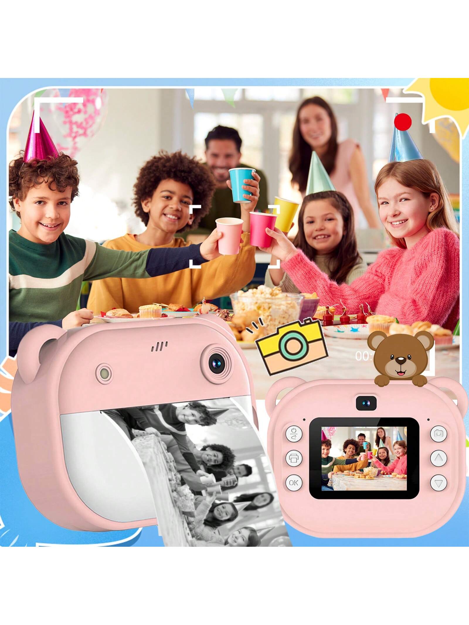 Kids Camera Instant Print, 1080P HD Digital Video Cameras For Kids, 3-12 Years Old Children Mini Learning Toy Camera Gifts For Birthday Holiday Travel