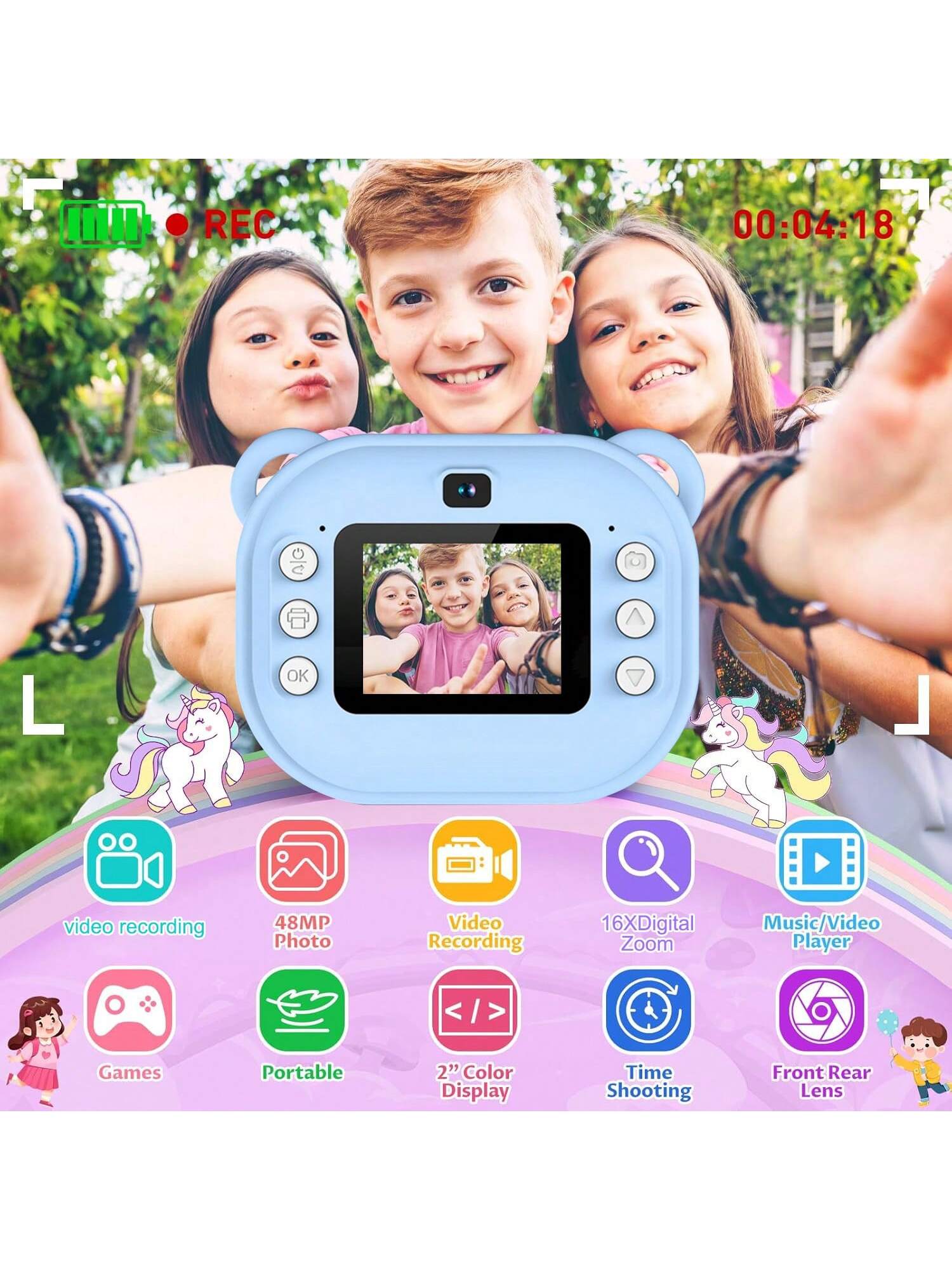 Kids Camera Instant Print, 1080P HD Digital Video Cameras For Kids, 3-12 Years Old Children Mini Learning Toy Camera Gifts For Birthday Holiday Travel