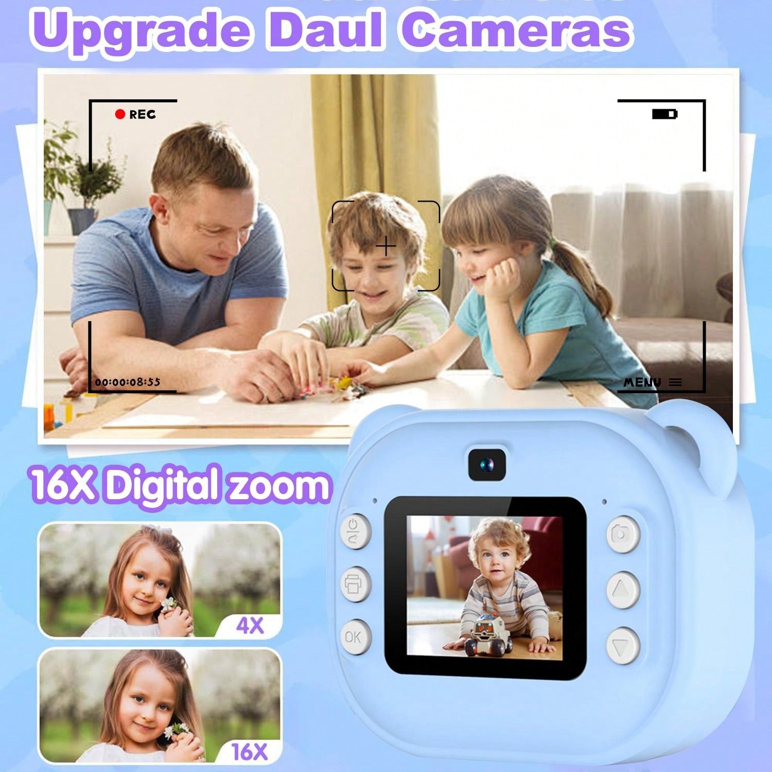 Kids Camera Instant Print, 1080P HD Digital Video Cameras For Kids, 3-12 Years Old Children Mini Learning Toy Camera Gifts For Birthday Holiday Travel