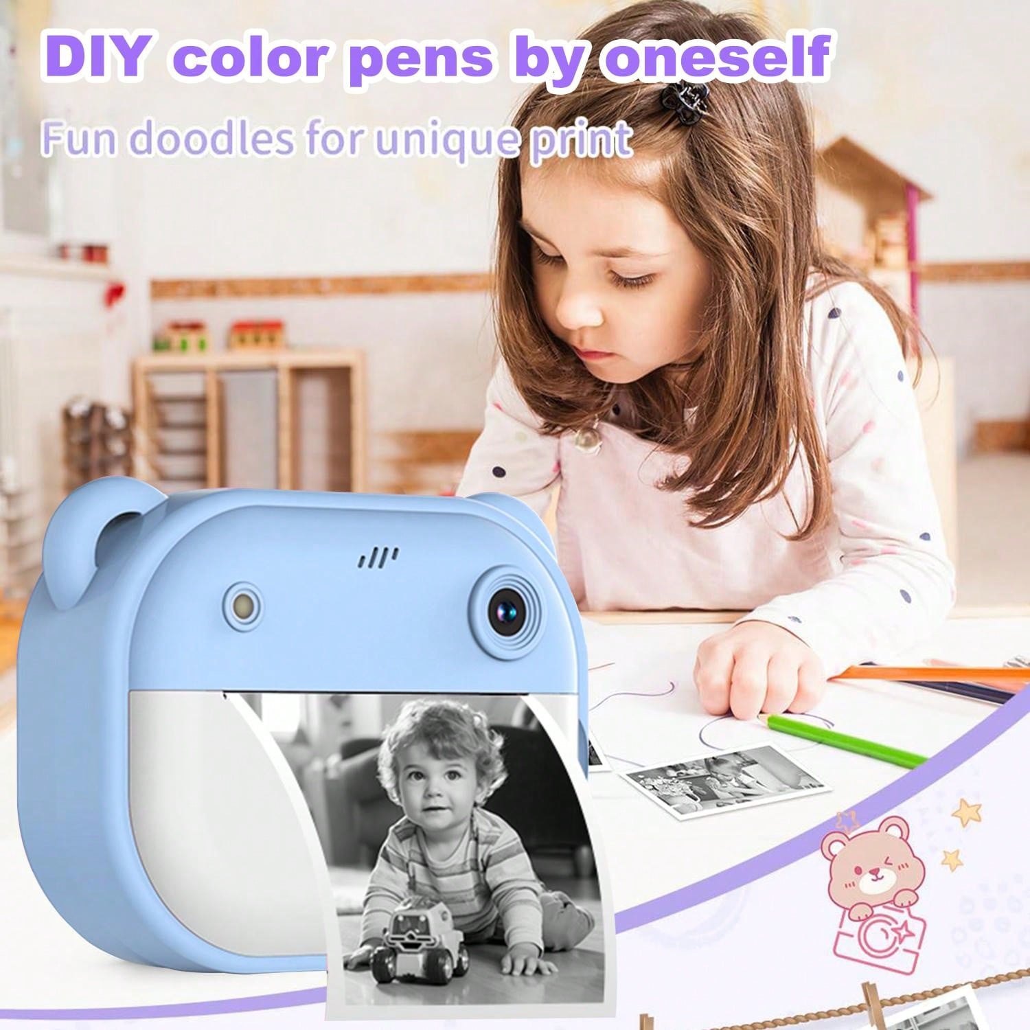 Kids Camera Instant Print, 1080P HD Digital Video Cameras For Kids, 3-12 Years Old Children Mini Learning Toy Camera Gifts For Birthday Holiday Travel