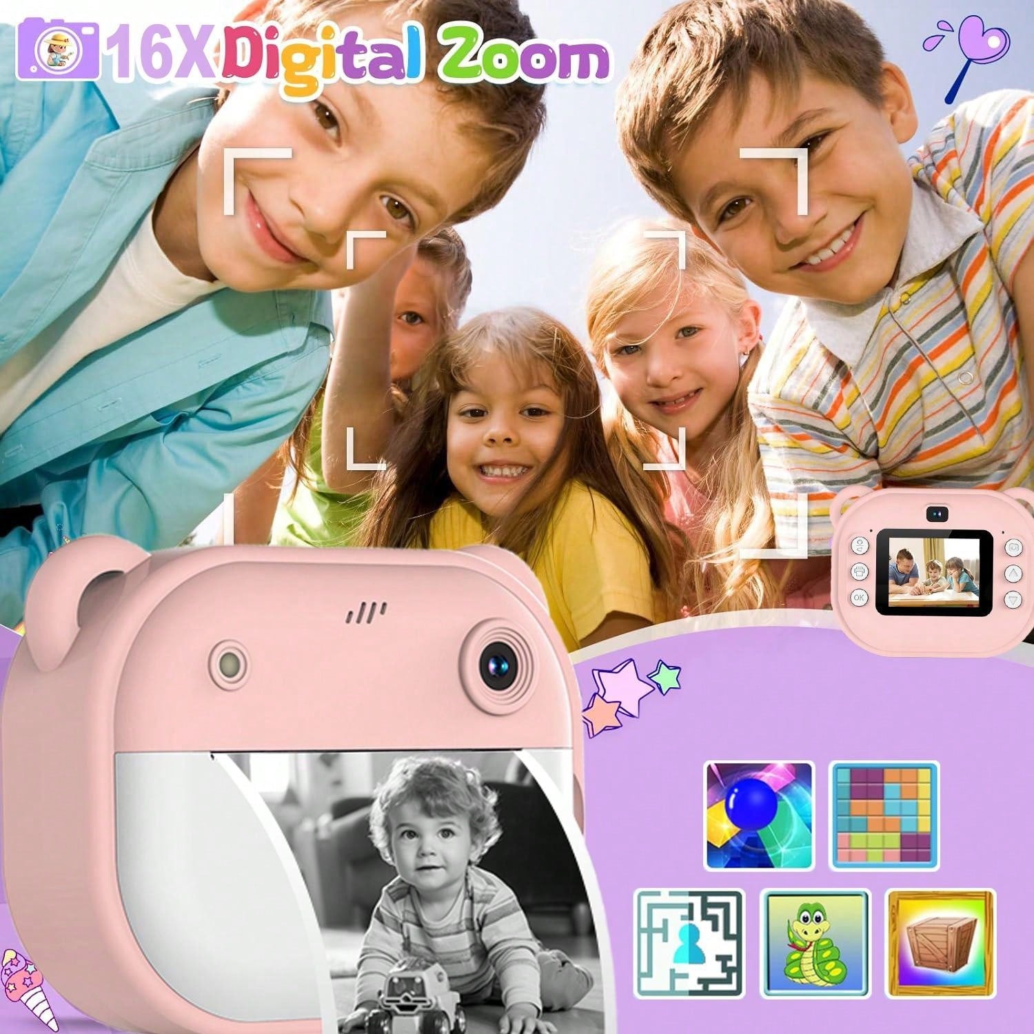 Kids Camera Instant Print, 1080P HD Digital Video Cameras For Kids, 3-12 Years Old Children Mini Learning Toy Camera Gifts For Birthday Holiday Travel