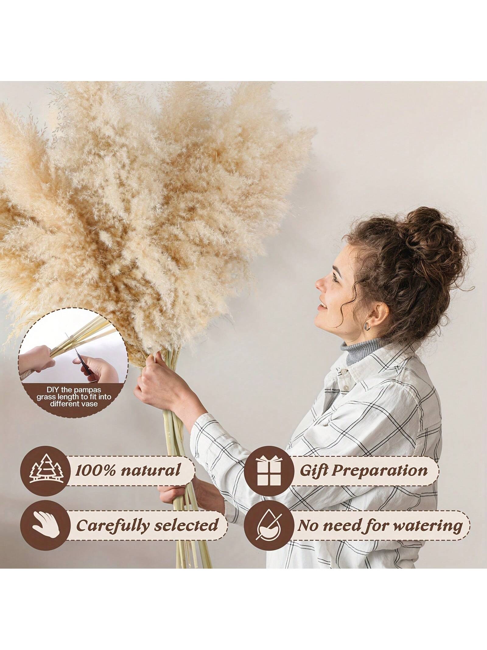 8/10/12/15/18/20/22pcs Fluffy Pampas Grass Dried Flowers, Boho Decor For Indoor Living Room, Kitchen, Bedroom, Outdoor, Especially Suitable For Wedding, Birthday Party, Autumn, And Christmas