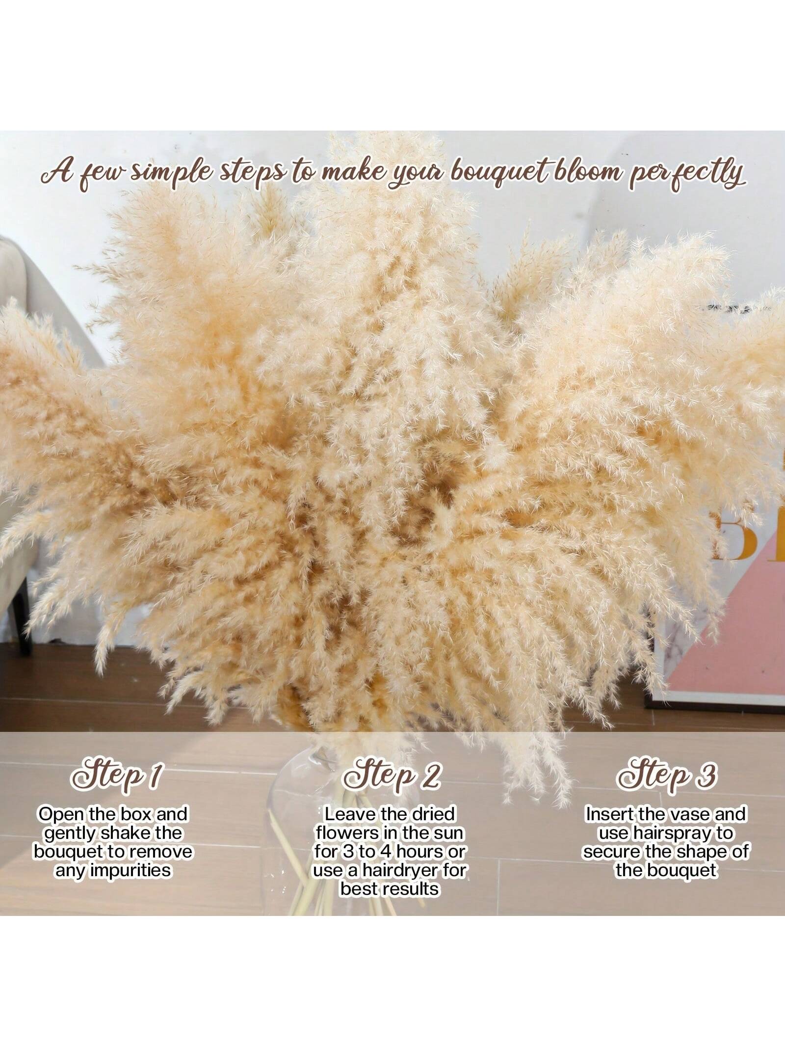 8/10/12/15/18/20/22pcs Fluffy Pampas Grass Dried Flowers, Boho Decor For Indoor Living Room, Kitchen, Bedroom, Outdoor, Especially Suitable For Wedding, Birthday Party, Autumn, And Christmas