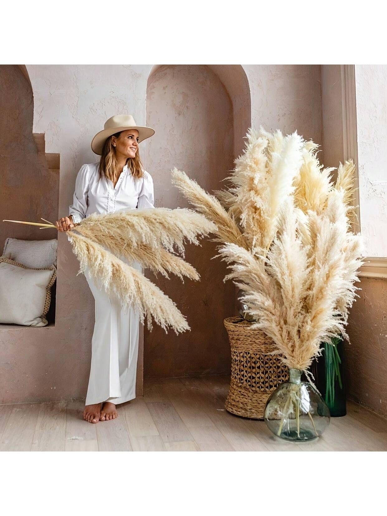 8/10/12/15/18/20/22pcs Fluffy Pampas Grass Dried Flowers, Boho Decor For Indoor Living Room, Kitchen, Bedroom, Outdoor, Especially Suitable For Wedding, Birthday Party, Autumn, And Christmas