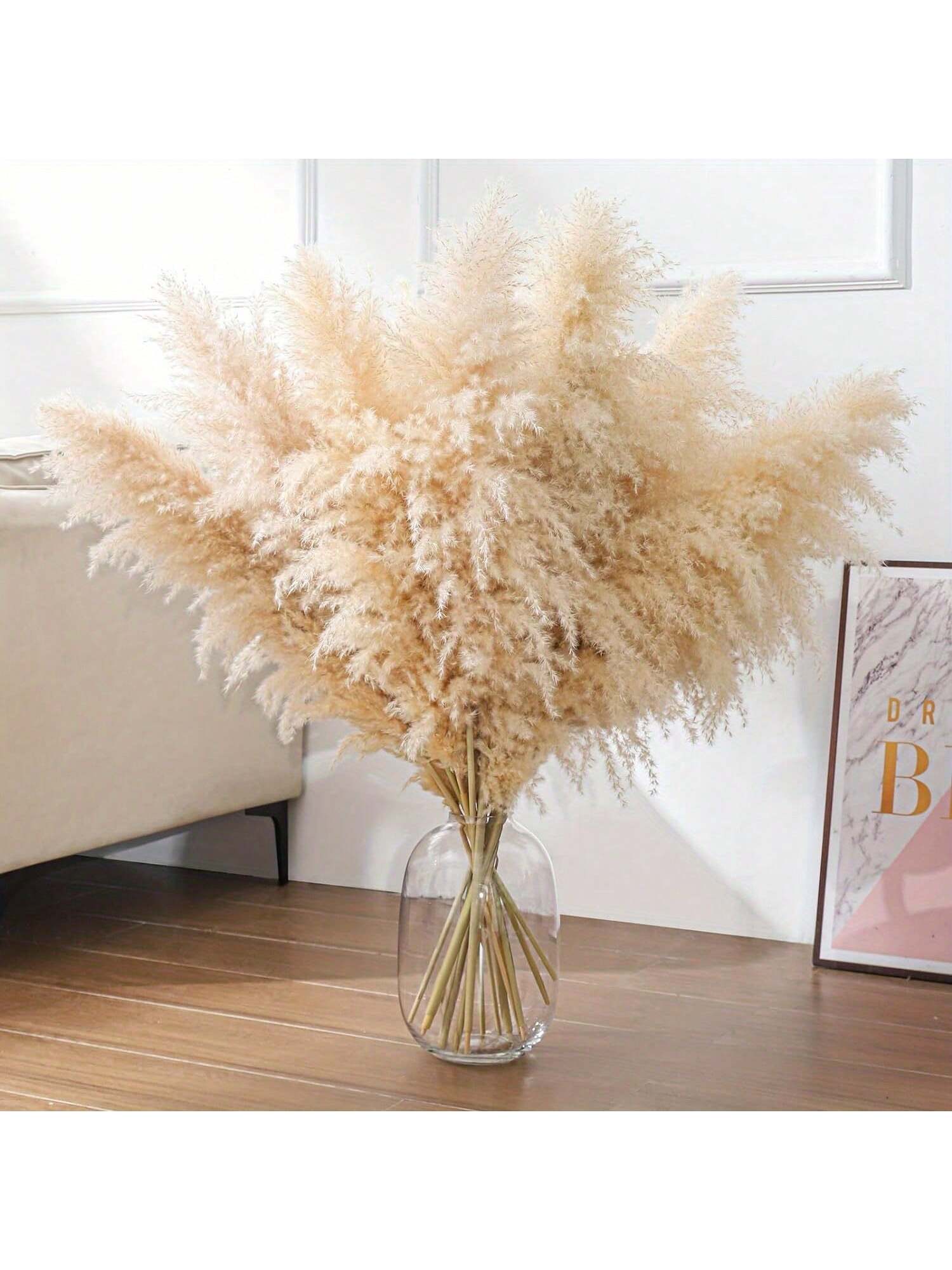 8/10/12/15/18/20/22pcs Fluffy Pampas Grass Dried Flowers, Boho Decor For Indoor Living Room, Kitchen, Bedroom, Outdoor, Especially Suitable For Wedding, Birthday Party, Autumn, And Christmas