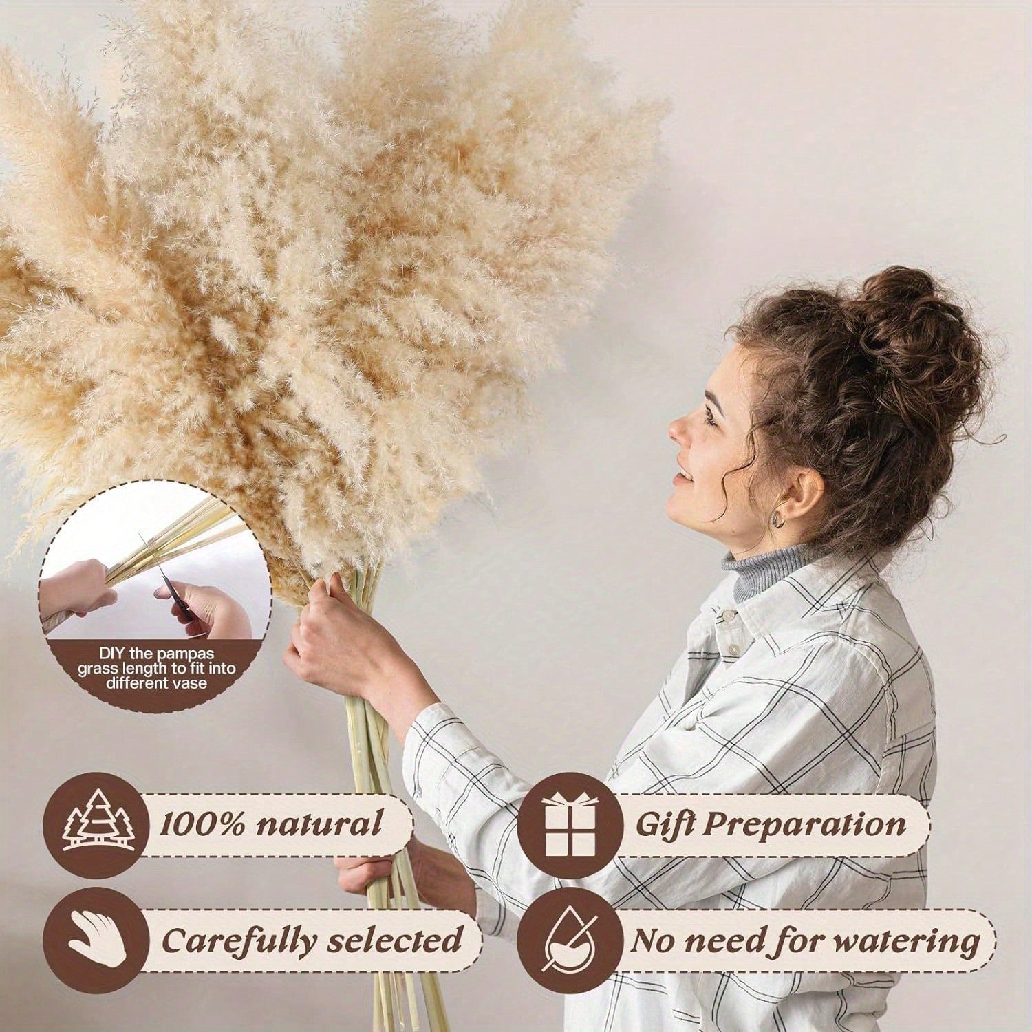 8/10/12/15/18/20/22pcs Fluffy Pampas Grass Dried Flowers, Boho Decor For Indoor Living Room, Kitchen, Bedroom, Outdoor, Especially Suitable For Wedding, Birthday Party, Autumn, And Christmas