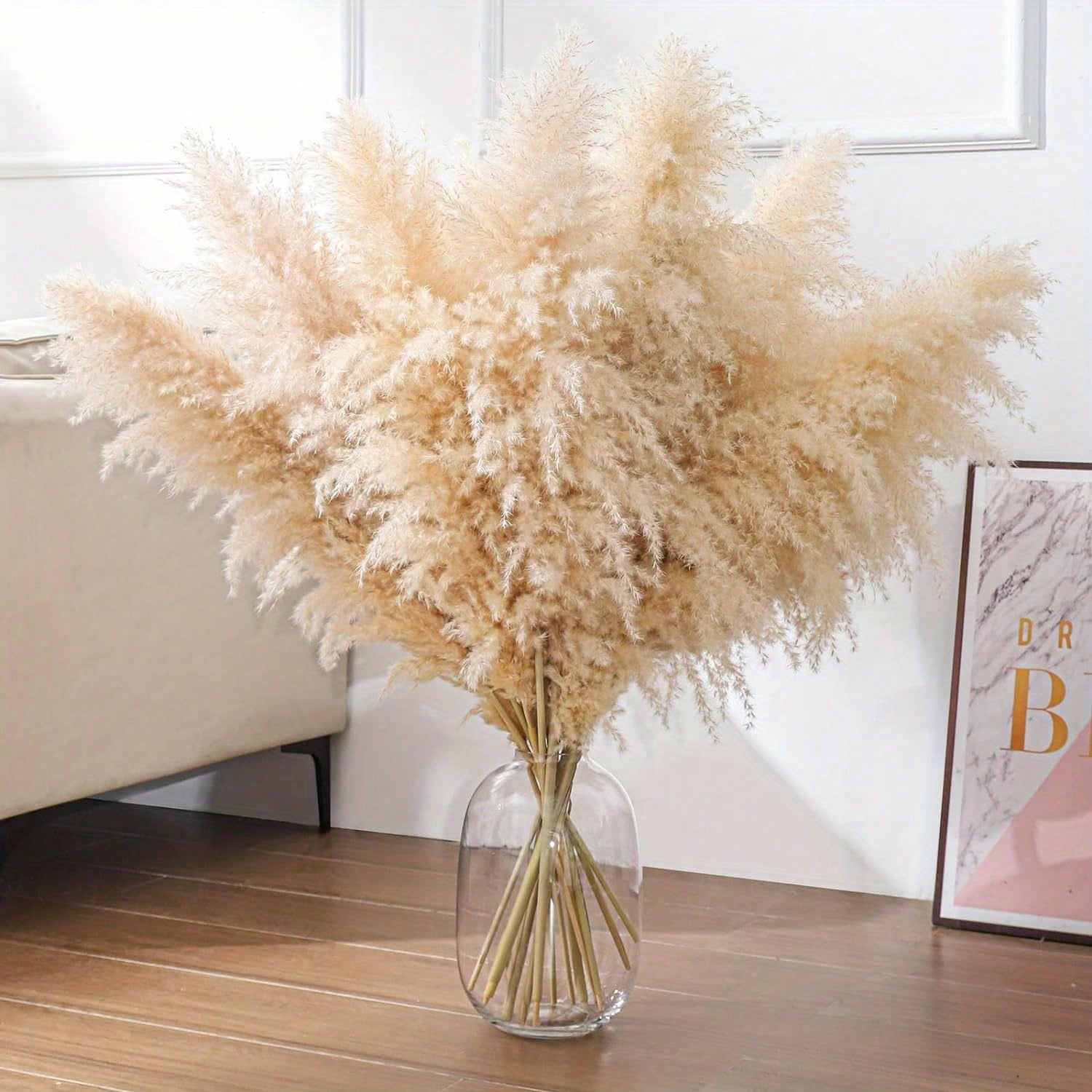 8/10/12/15/18/20/22pcs Fluffy Pampas Grass Dried Flowers, Boho Decor For Indoor Living Room, Kitchen, Bedroom, Outdoor, Especially Suitable For Wedding, Birthday Party, Autumn, And Christmas