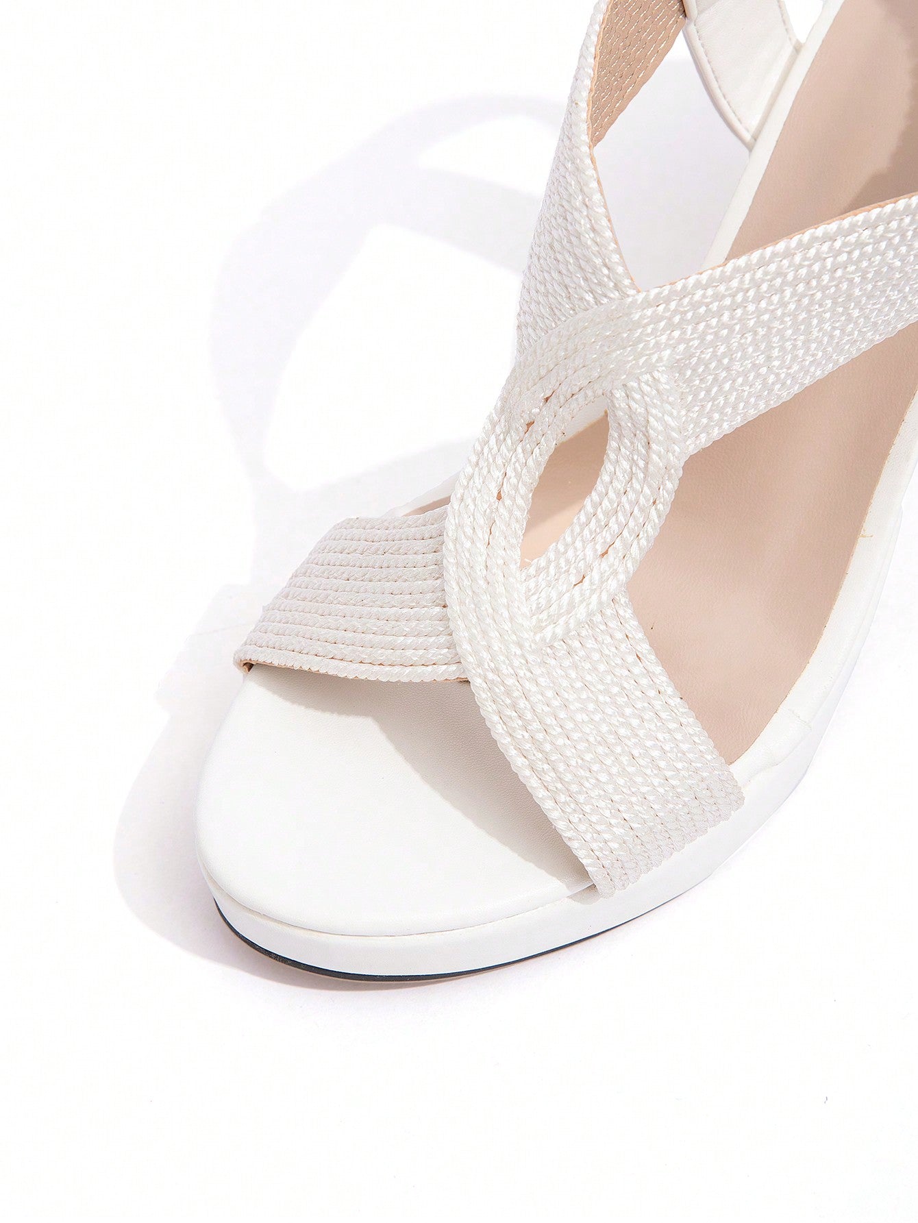 White Women High Heel Wedge Waterprooof Platform Sandals, Breathable Cross Strap Ankle Strap Shoes