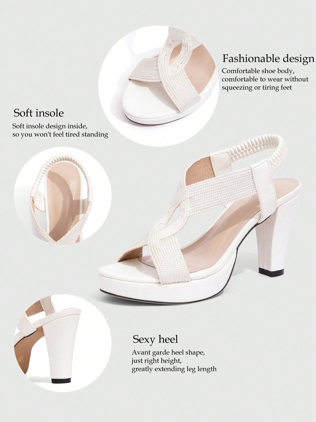 White Women High Heel Wedge Waterprooof Platform Sandals, Breathable Cross Strap Ankle Strap Shoes