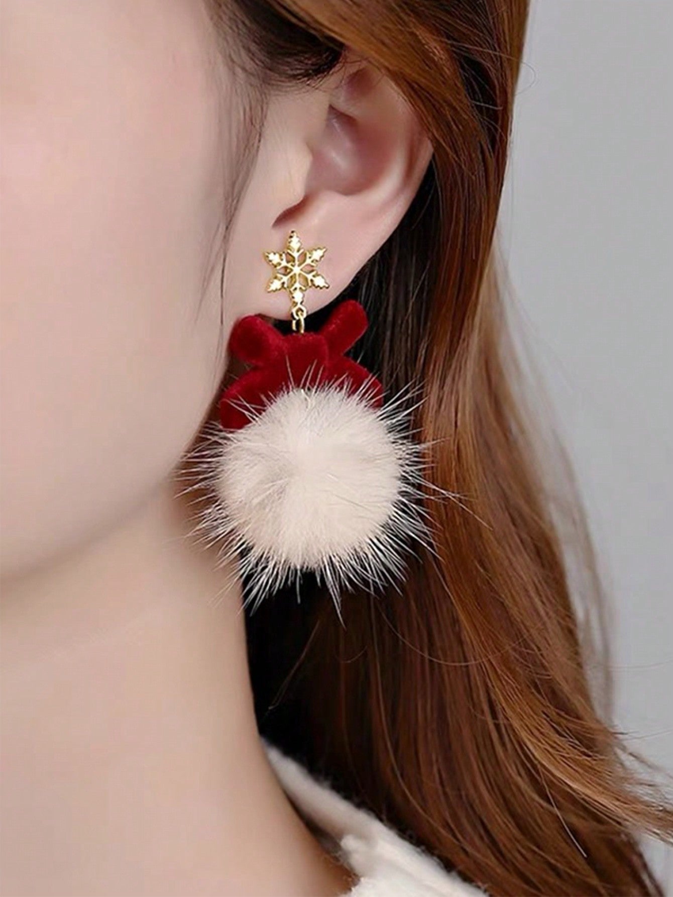 1pair Fluffy Snowflake Design Earrings, Elegant For Christmas Gifts To Friends And Lovers, Autumn/Winter