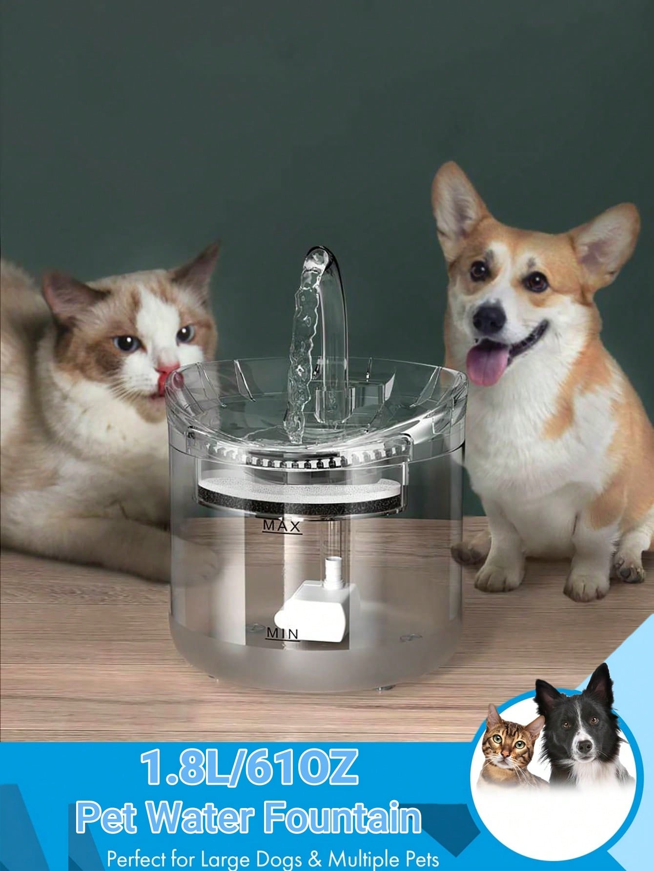 Pet Water Fountain, Automatic Cat Water Fountain, Transparent Ultra Quiet Cat Water Dispenser For Indoor Cats