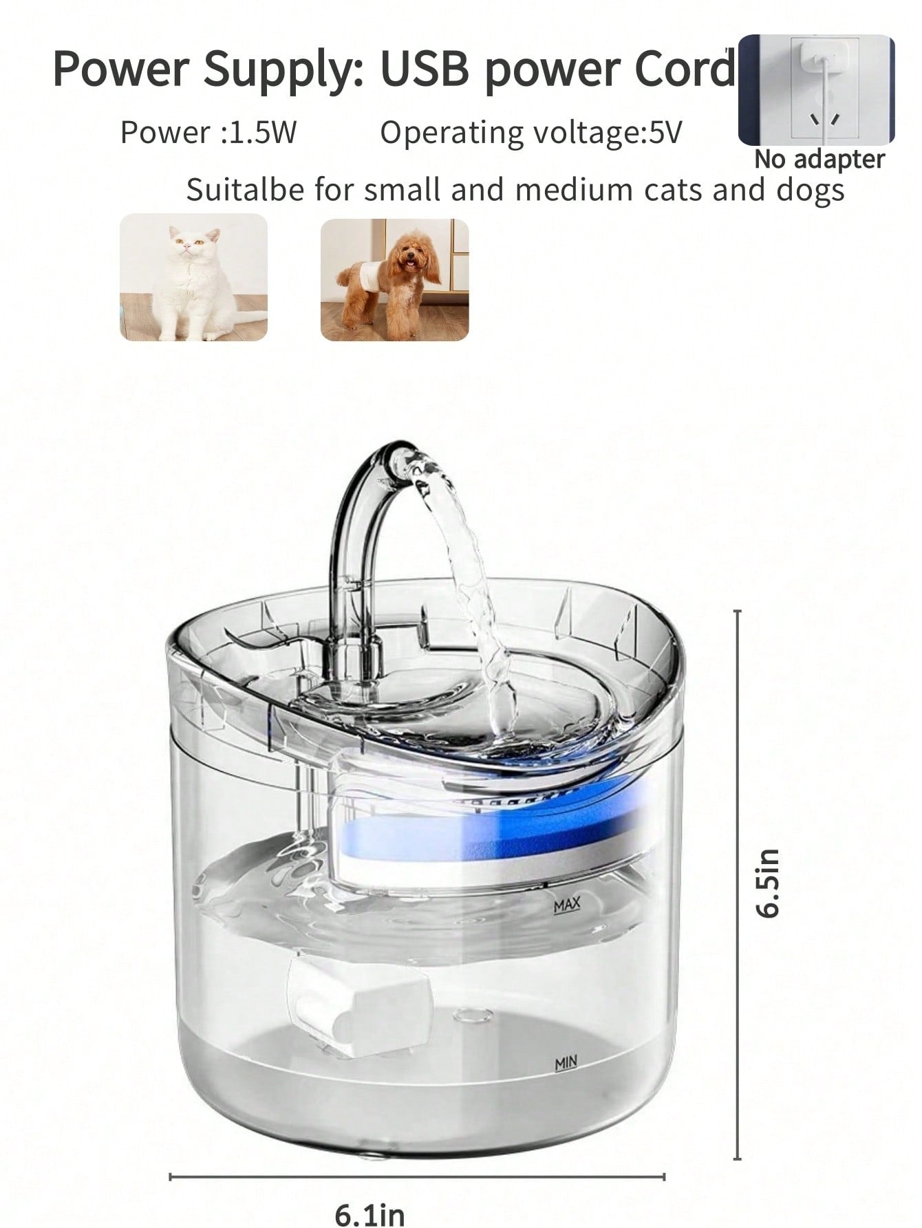 Pet Water Fountain, Automatic Cat Water Fountain, Transparent Ultra Quiet Cat Water Dispenser For Indoor Cats