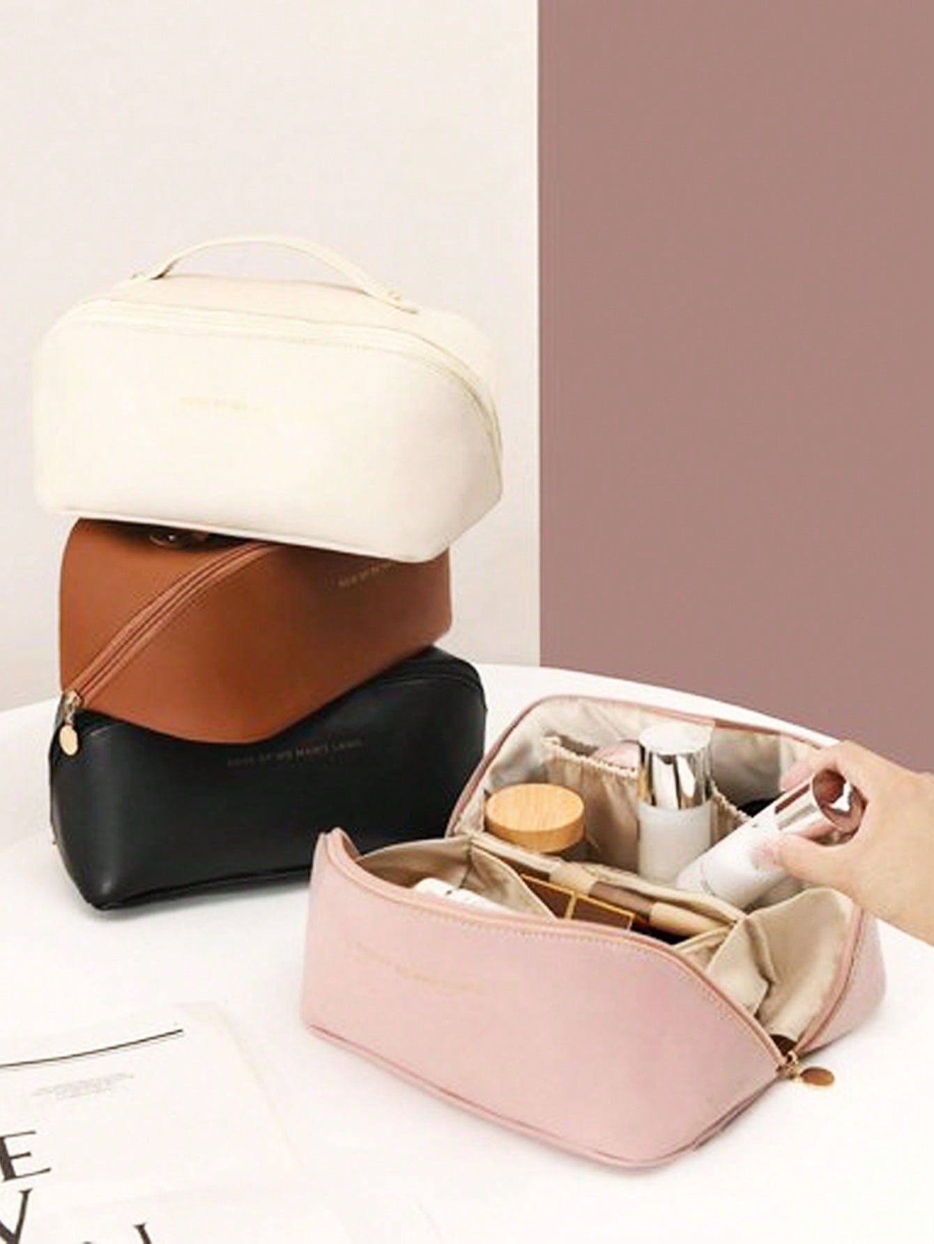 PU Leather Waterproof Cosmetic Bag, Portable Toiletries Cosmetic Bag, Cosmetics Storage Bag, Large Capacity Spacious Double-Layer Cosmetic Bag, Waterproof PU Skin Care Bag, Cosmetics Travel Bag, Cosmetic Bag, Cosmetic Bag, Skin Care Product Bag, Toiletri