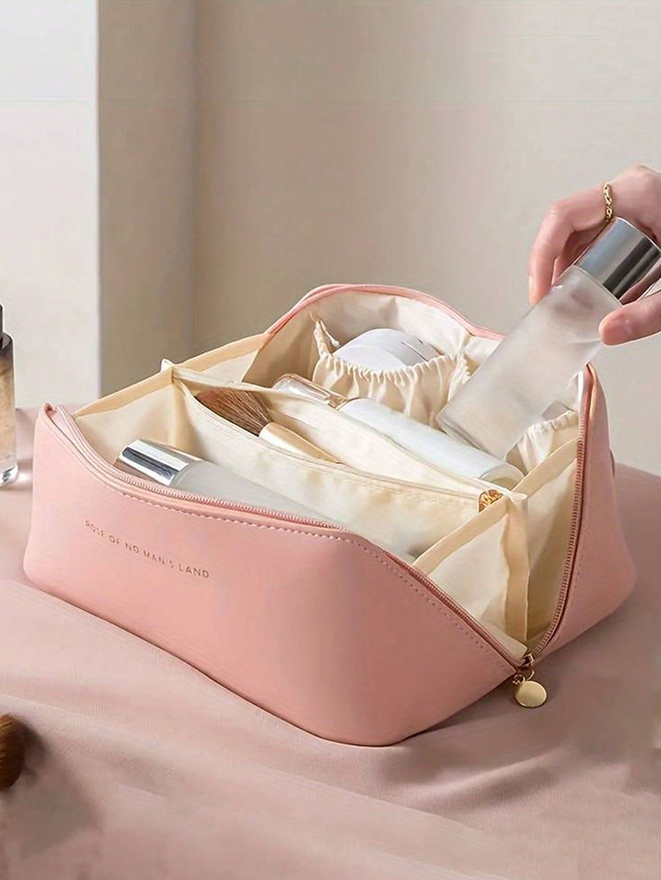 PU Leather Waterproof Cosmetic Bag, Portable Toiletries Cosmetic Bag, Cosmetics Storage Bag, Large Capacity Spacious Double-Layer Cosmetic Bag, Waterproof PU Skin Care Bag, Cosmetics Travel Bag, Cosmetic Bag, Cosmetic Bag, Skin Care Product Bag, Toiletri