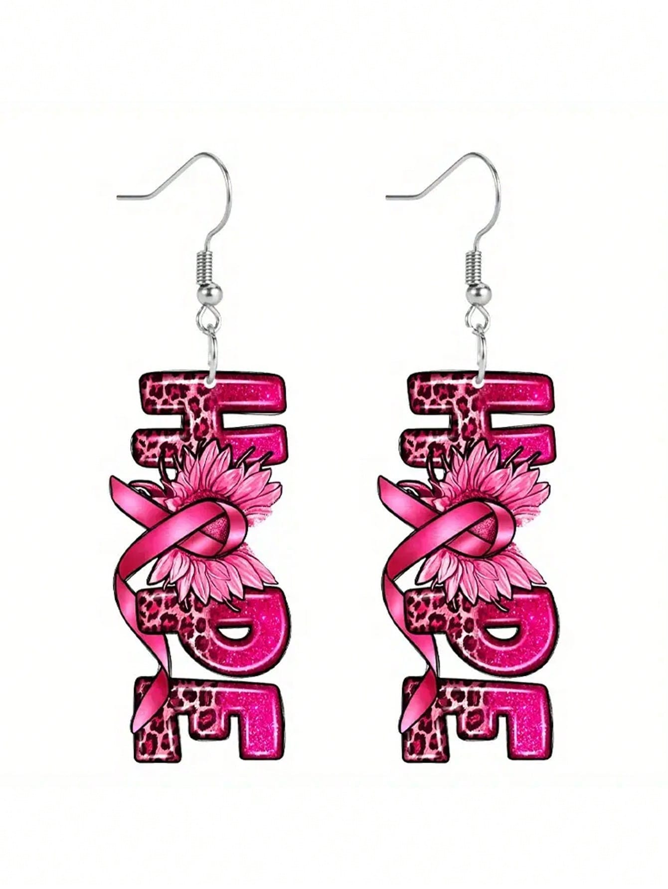 1 Pair Of Hope Blessing Breast Cancer Awareness Pink Ribbon Earrings - Y2K Classic Unlimited Sag And Swing Acrylic Earrings, Stainless Steel Earpins, Party And Holiday Accessories, Non-Feathered, All-Season Wear