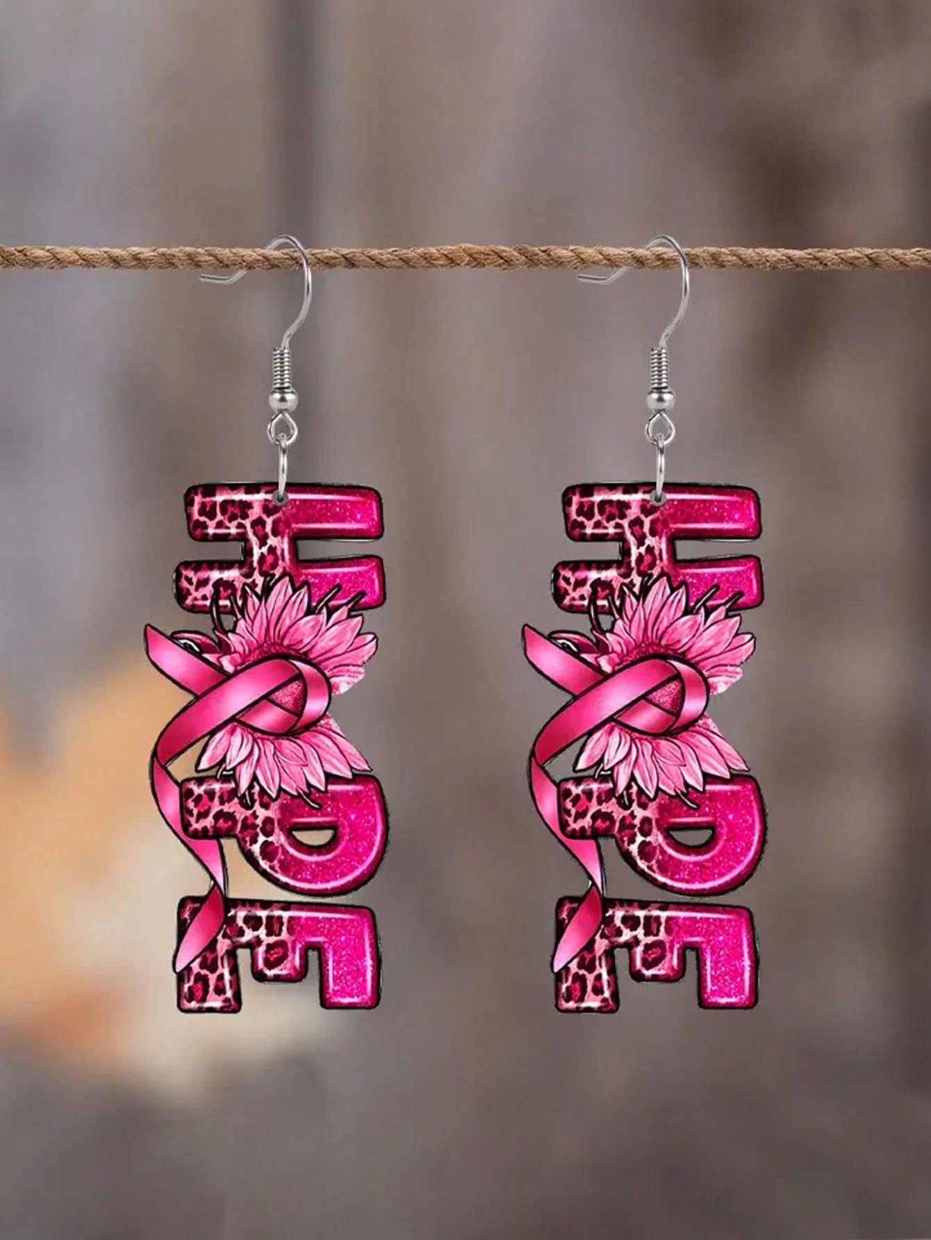 1 Pair Of Hope Blessing Breast Cancer Awareness Pink Ribbon Earrings - Y2K Classic Unlimited Sag And Swing Acrylic Earrings, Stainless Steel Earpins, Party And Holiday Accessories, Non-Feathered, All-Season Wear