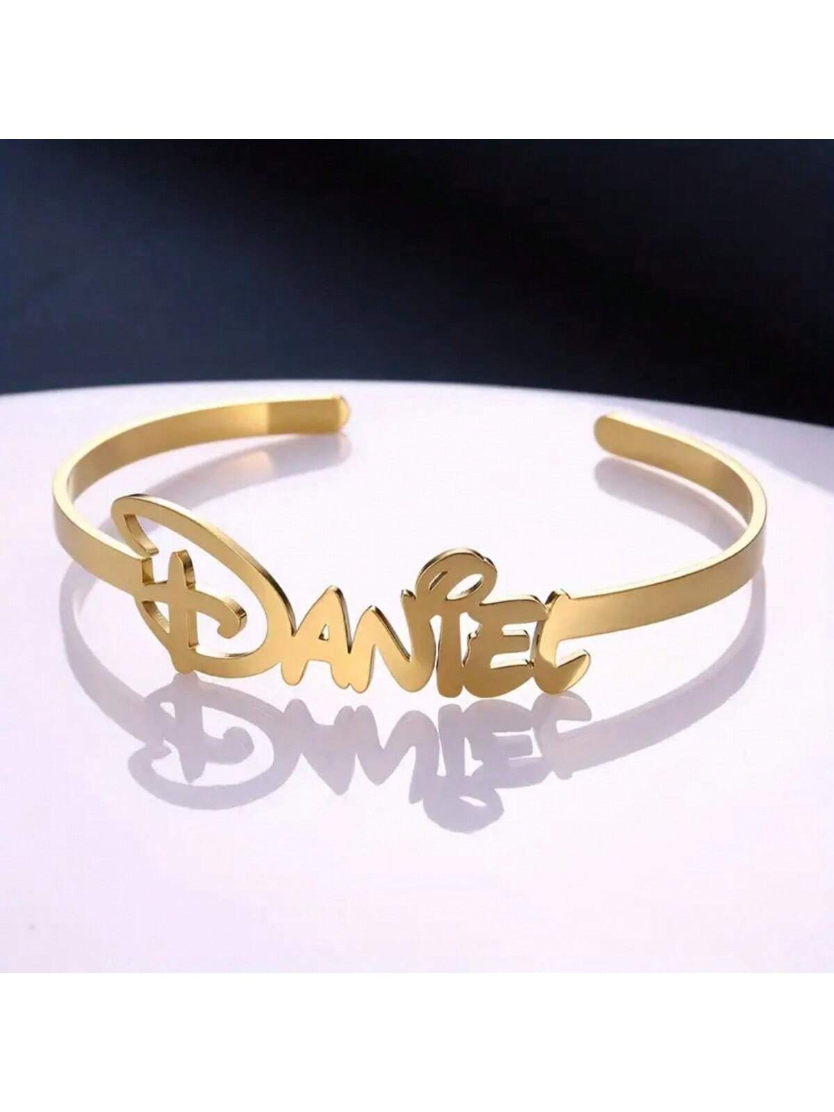 1pc Gold Silver Personalized Simple DIY Custom Name Open Bracelet Thanksgiving Christmas (Custom Only In English)