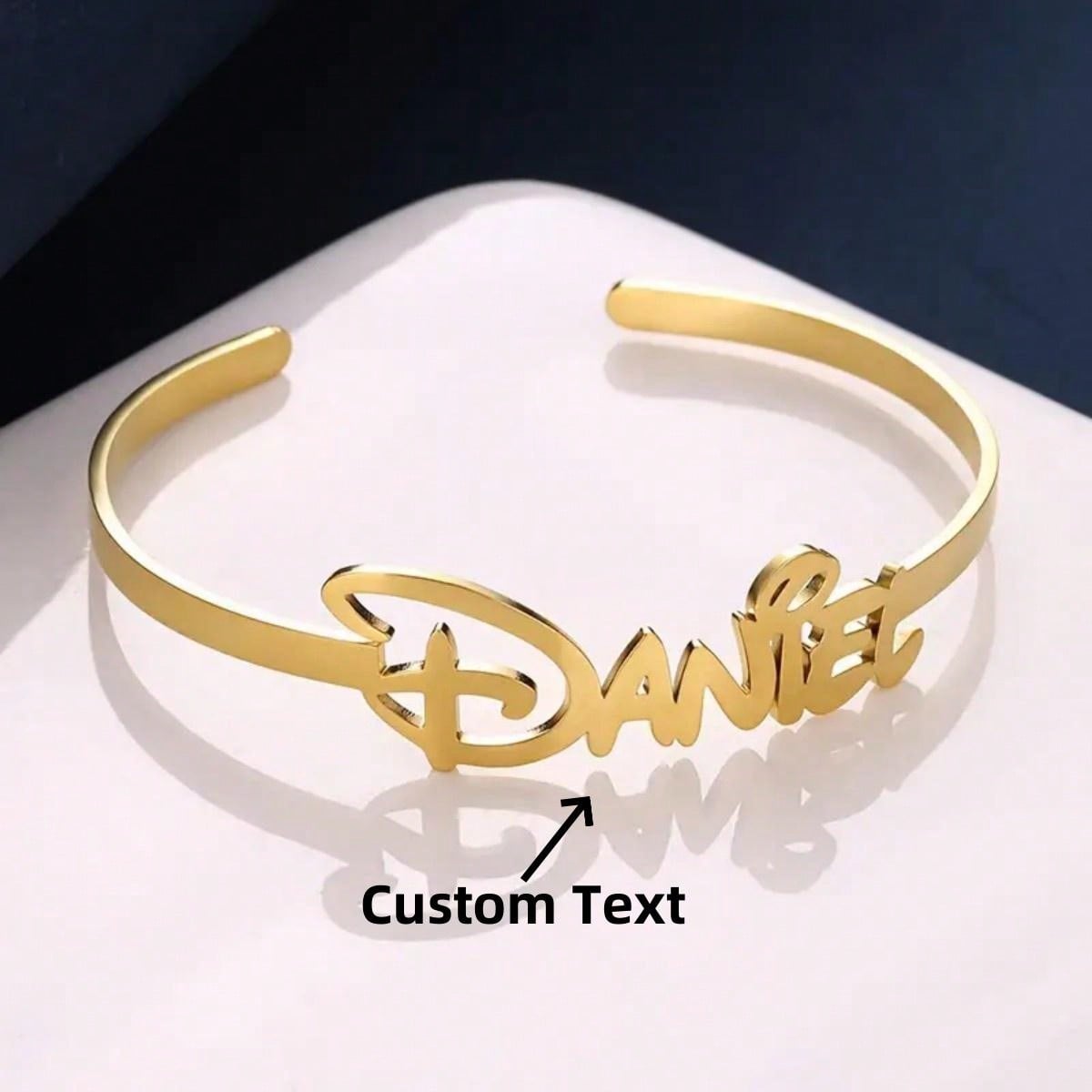 1pc Gold Silver Personalized Simple DIY Custom Name Open Bracelet Thanksgiving Christmas (Custom Only In English)