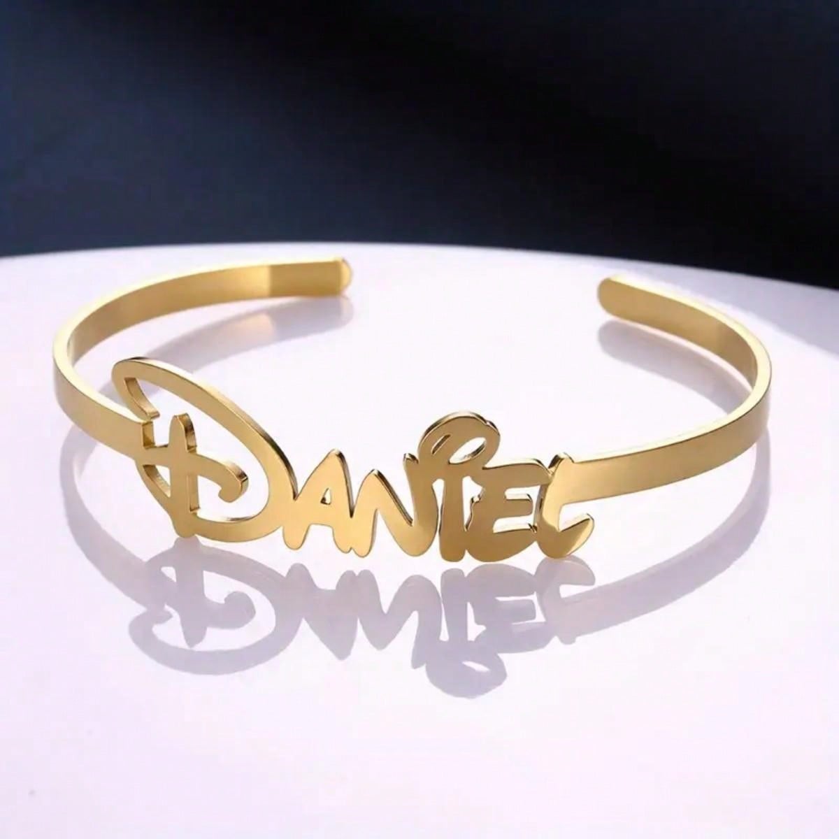 1pc Gold Silver Personalized Simple DIY Custom Name Open Bracelet Thanksgiving Christmas (Custom Only In English)