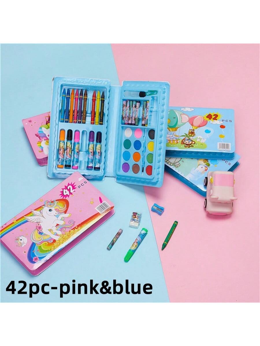 42pcs/208pcs Children Art Painting Set, Drawing Stationery - Watercolors, Markers, Crayons, Erasers, Sharpeners, Paint Boxes, Christmas/Halloween Gifts (Packaging