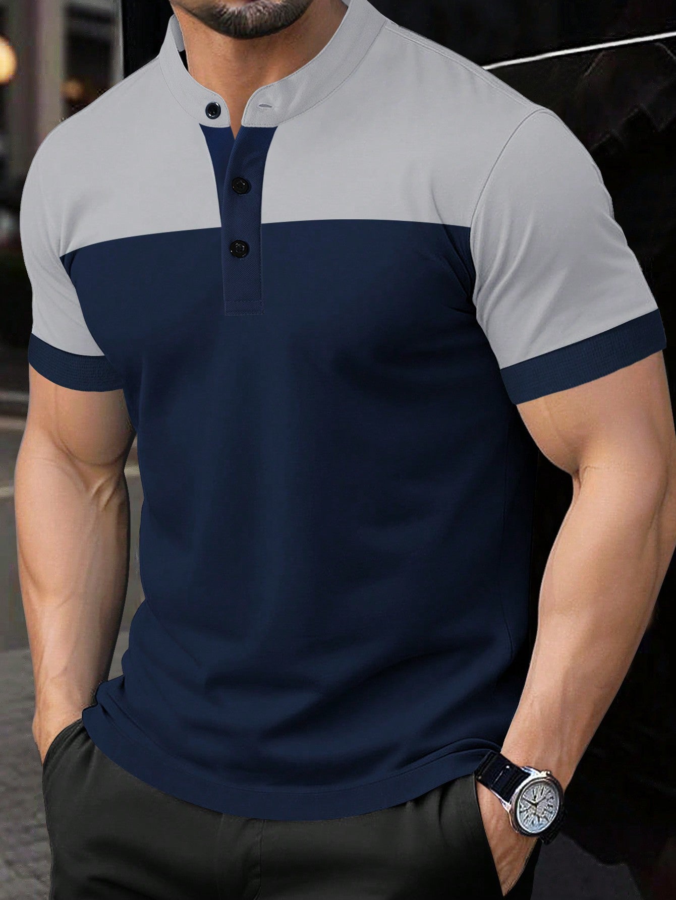 Manfinity Homme Men's Casual Commuting Short Sleeve Polo Shirt With Color Block Design, Summer