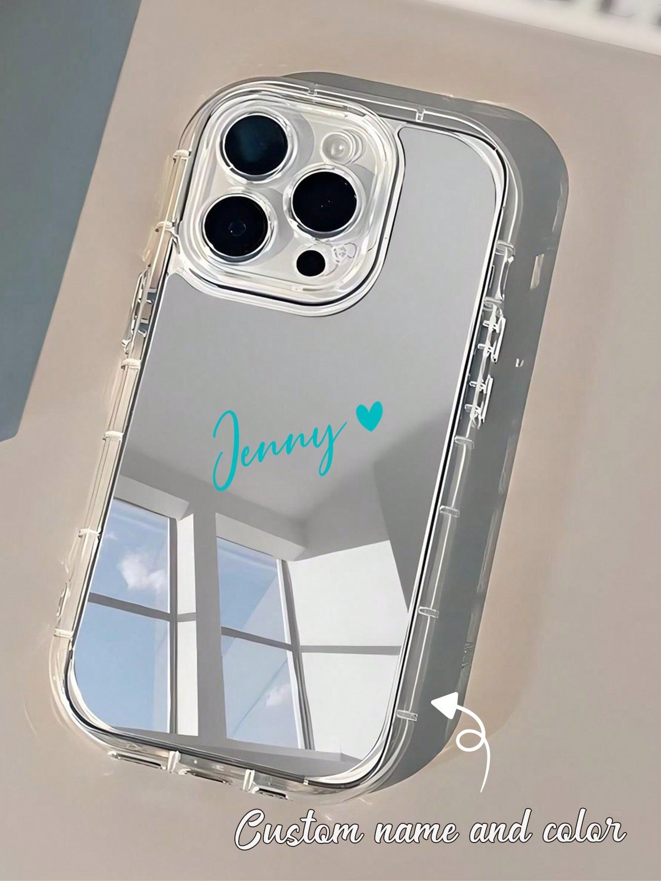 1pc Customized Signature, Multicolor Letter, Phrase Shockproof Thick Transparent Mirror Phone Case, Customized Name Phone Case For IPhone 11 13 15 Pro Max