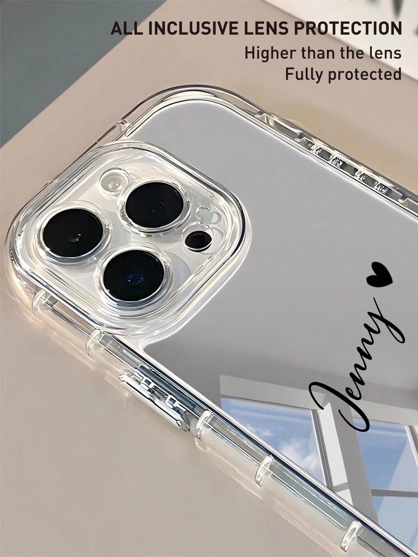 1pc Customized Signature, Multicolor Letter, Phrase Shockproof Thick Transparent Mirror Phone Case, Customized Name Phone Case For IPhone 11 13 15 Pro Max