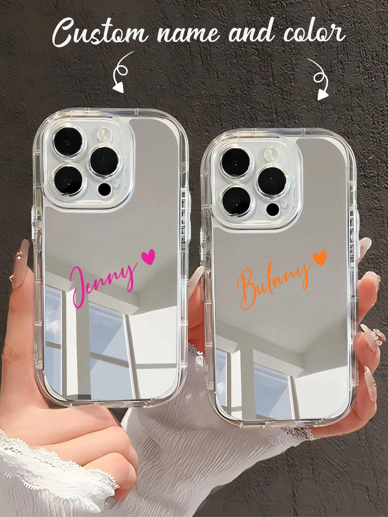 1pc Customized Signature, Multicolor Letter, Phrase Shockproof Thick Transparent Mirror Phone Case, Customized Name Phone Case For IPhone 11 13 15 Pro Max