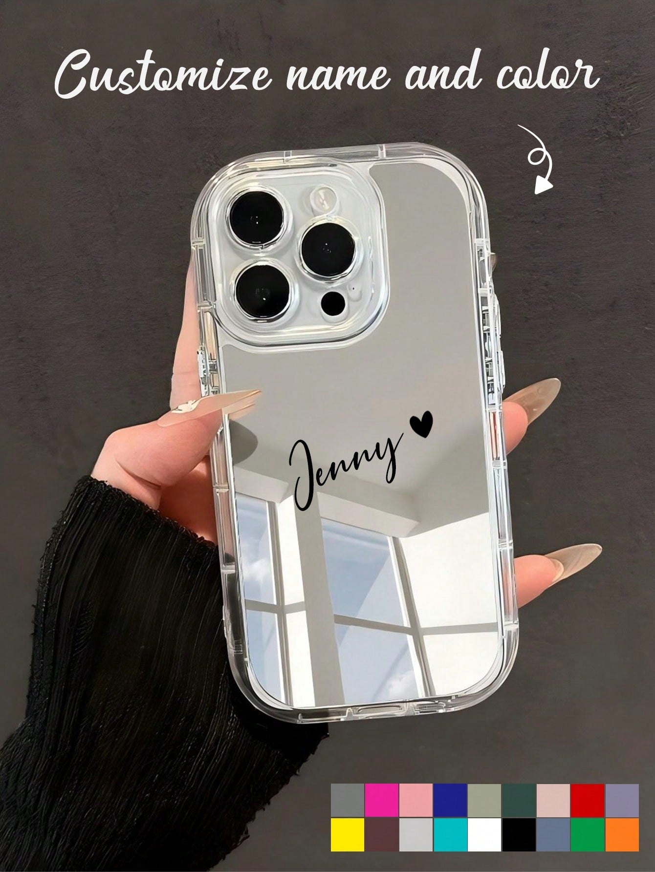 1pc Customized Signature, Multicolor Letter, Phrase Shockproof Thick Transparent Mirror Phone Case, Customized Name Phone Case For IPhone 11 13 15 Pro Max