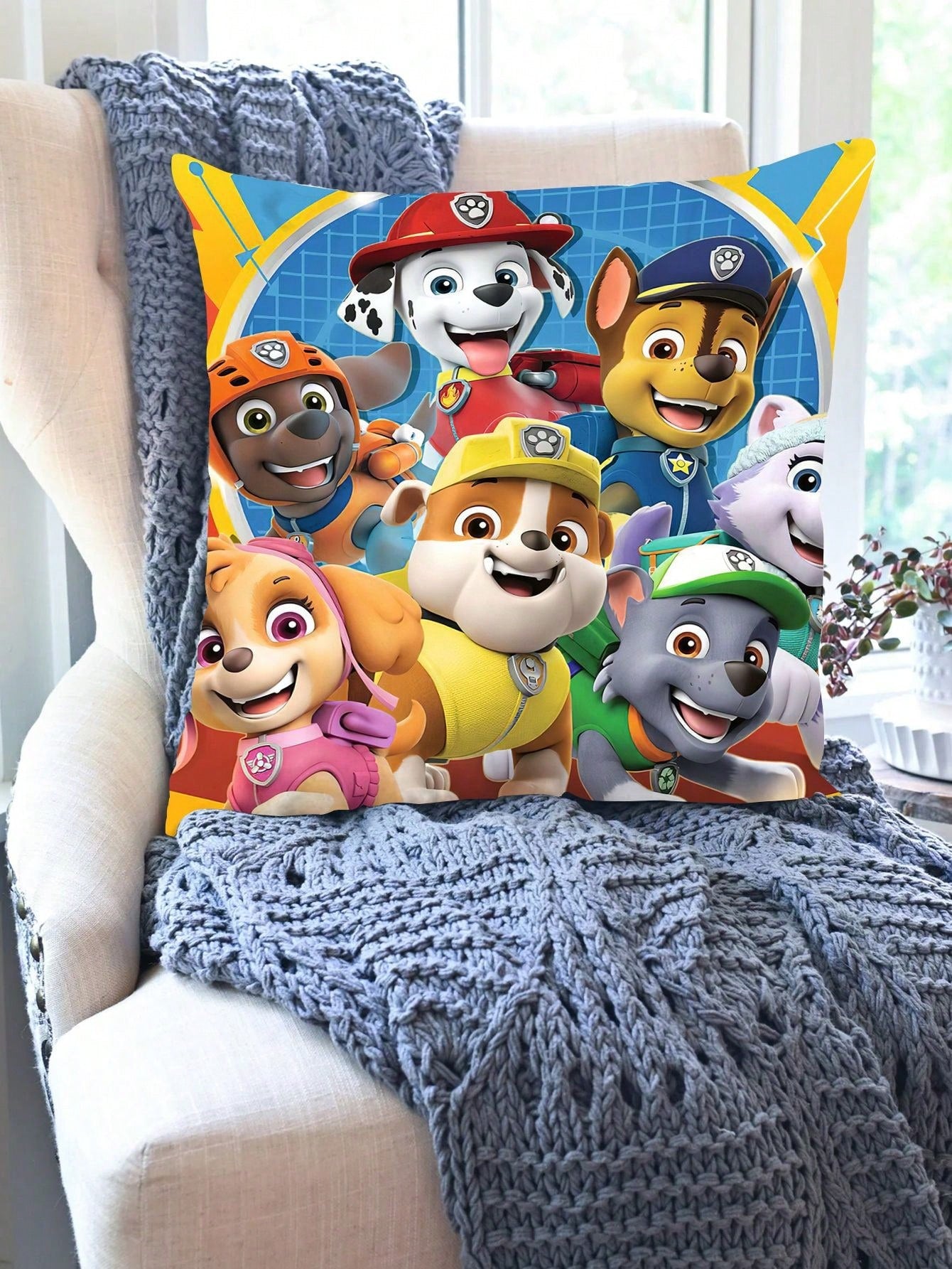 POTDEMIEL Dog Patrol Pillow Cover Dog Pillow Cover Pet PAWS Pillow Cover Animal Cushion Cover Suitable For Throw Pillow Decoration