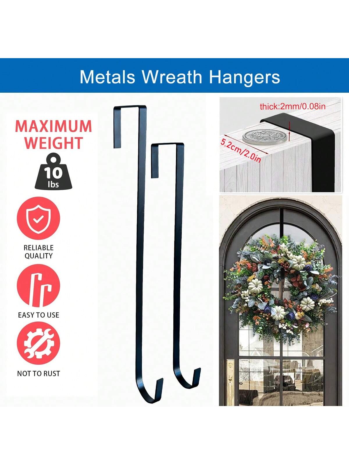 1PC Wreath Hangers For Front Door, 12