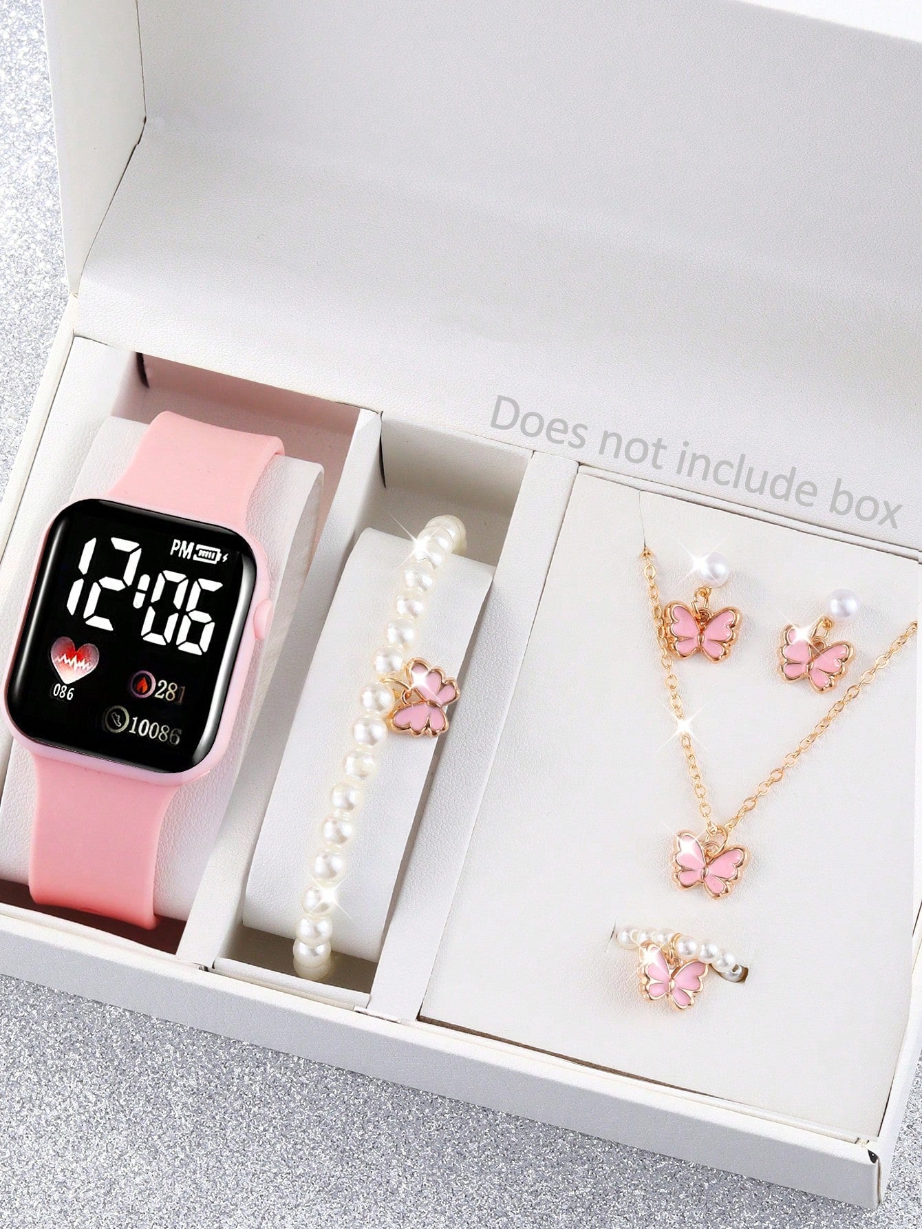 6pcs Girls Heart-Shaped Digital Display Electronic Watch Set With Bow & Rhinestone Jewelry, Student Gift