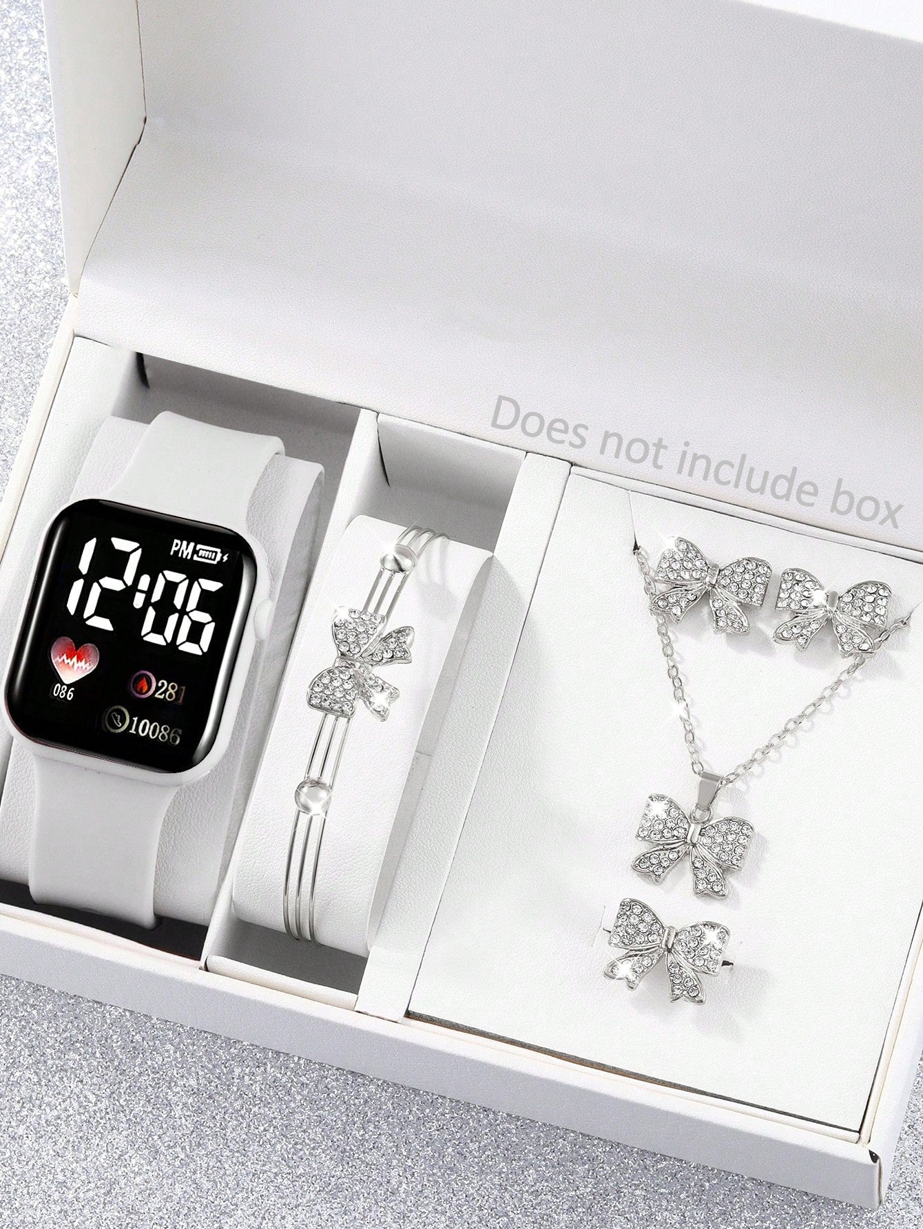 6pcs Girls Heart-Shaped Digital Display Electronic Watch Set With Bow & Rhinestone Jewelry, Student Gift