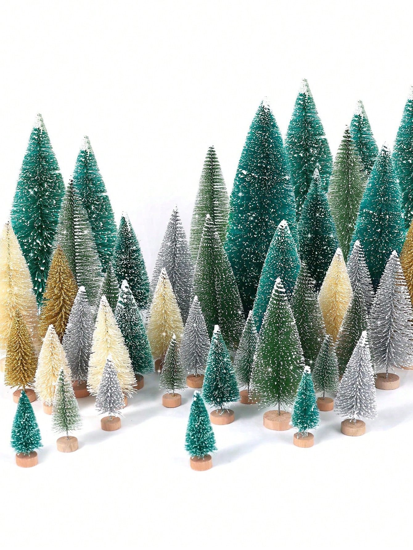 6pcs-Artificial Mini Christmas Trees, Bottle Brush Trees With Wood Base, Artificial Frosted Sisal Xmas Tree, DIY Crafts Mini Pine Tree For Christmas Decor,Christmas Party,Home,Table Craft Decorations,Winter Ornaments(Gold)