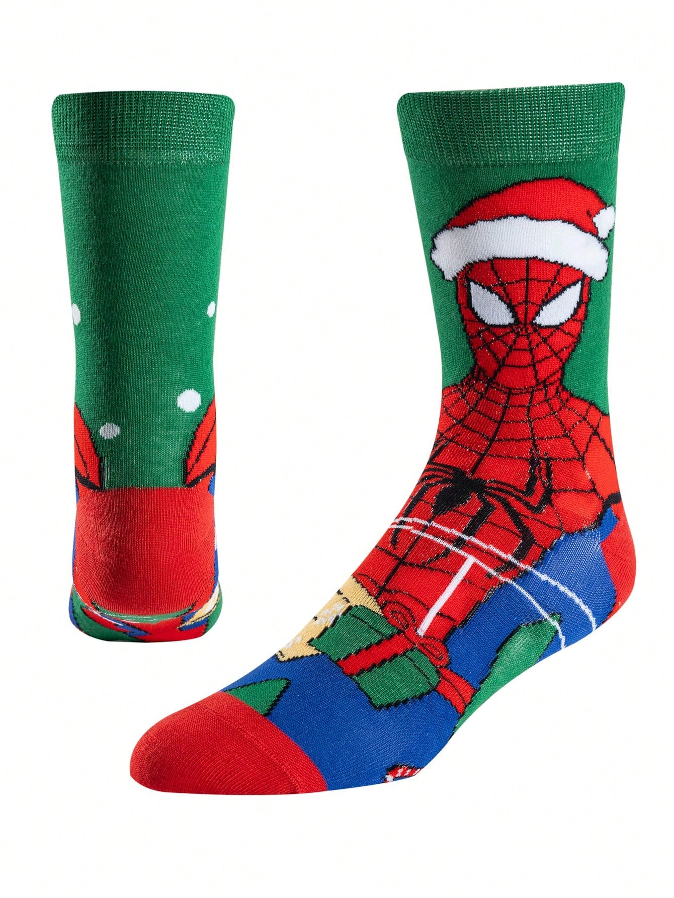 POTDEMIEL 1pair Christmas Super Hero Spiderman New Year Gift Socks, Cartoon Santa Claus Hat Socks, Marvel Character Hero Socks, Novelty Fun Socks, Disney Socks, For Men And Women