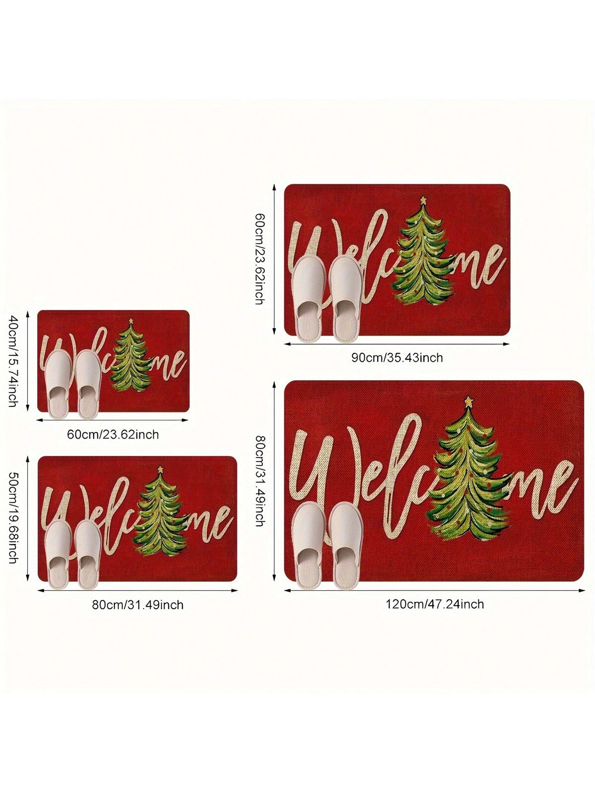 Christmas Welcome Door Mat - Red Machine Washable, Anti Slip, Anti Fouling, Medium Length Hair Flower And Stripe Pattern Suitable For Entrance, Kitchen, Living Room, Bathroom