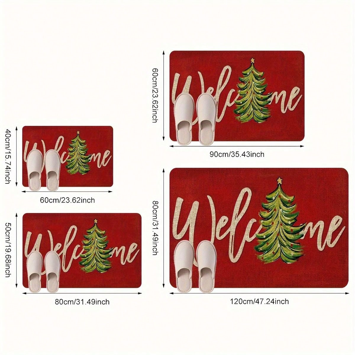 Christmas Welcome Door Mat - Red Machine Washable, Anti Slip, Anti Fouling, Medium Length Hair Flower And Stripe Pattern Suitable For Entrance, Kitchen, Living Room, Bathroom