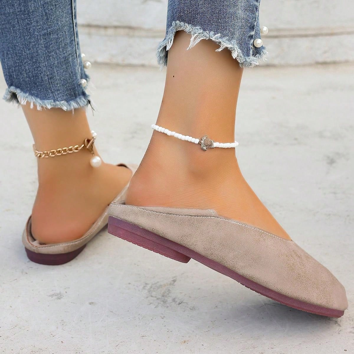 Women Flat Slip-On Mules Loafers Elegant Classic Grandma Shoes, Suitable For Spring, Summer And Autumn 2024 New Arrivals